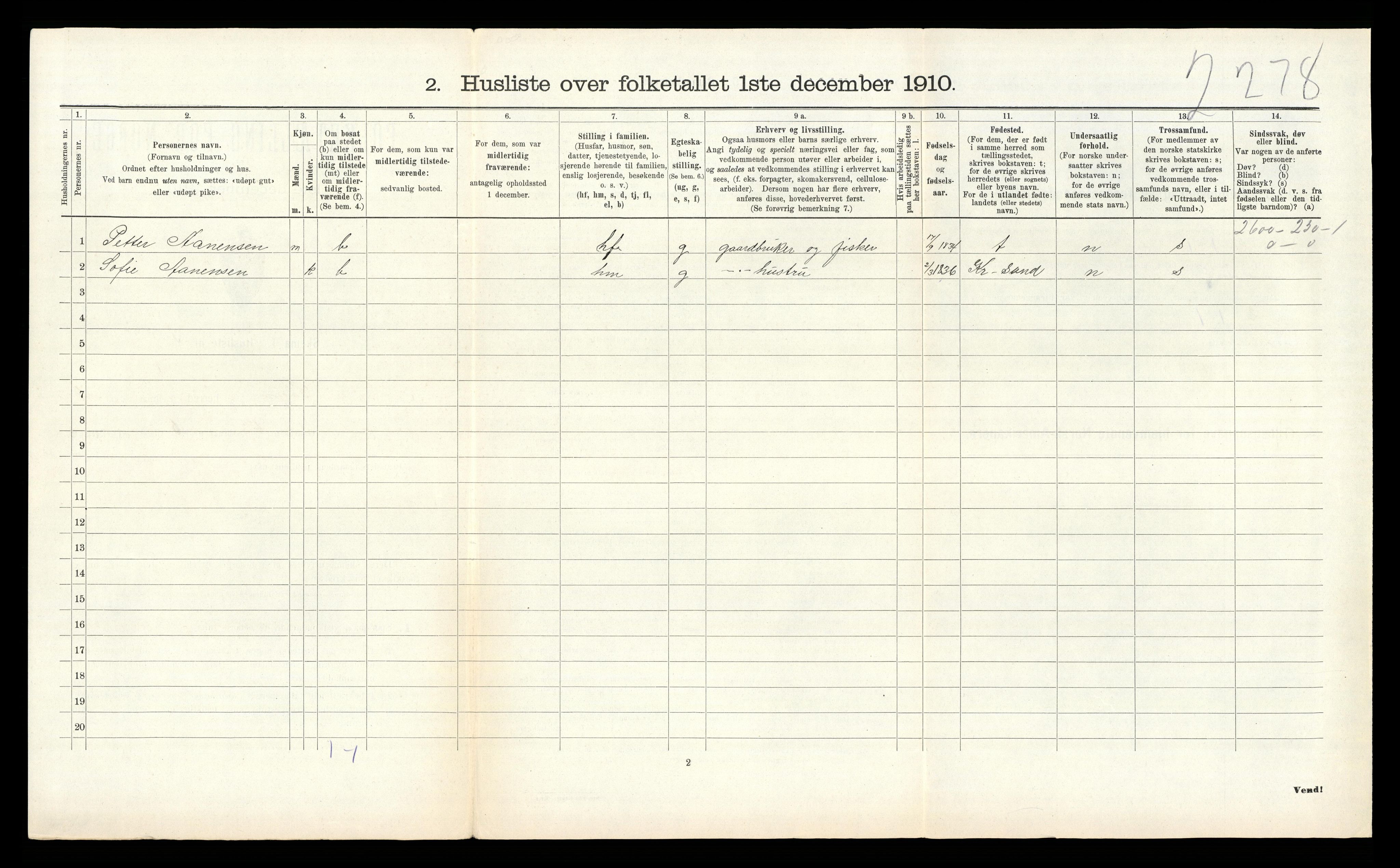 RA, 1910 census for Søgne, 1910, p. 1011