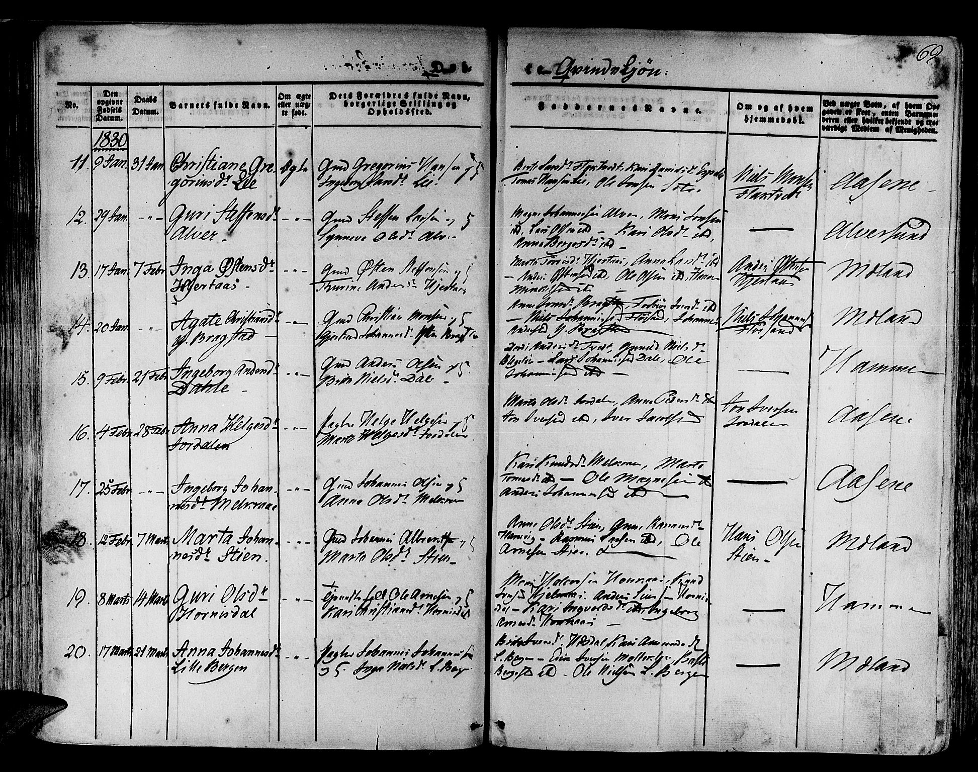 Hamre sokneprestembete, AV/SAB-A-75501/H/Ha/Haa/Haaa/L0011: Parish register (official) no. A 11, 1826-1834, p. 69