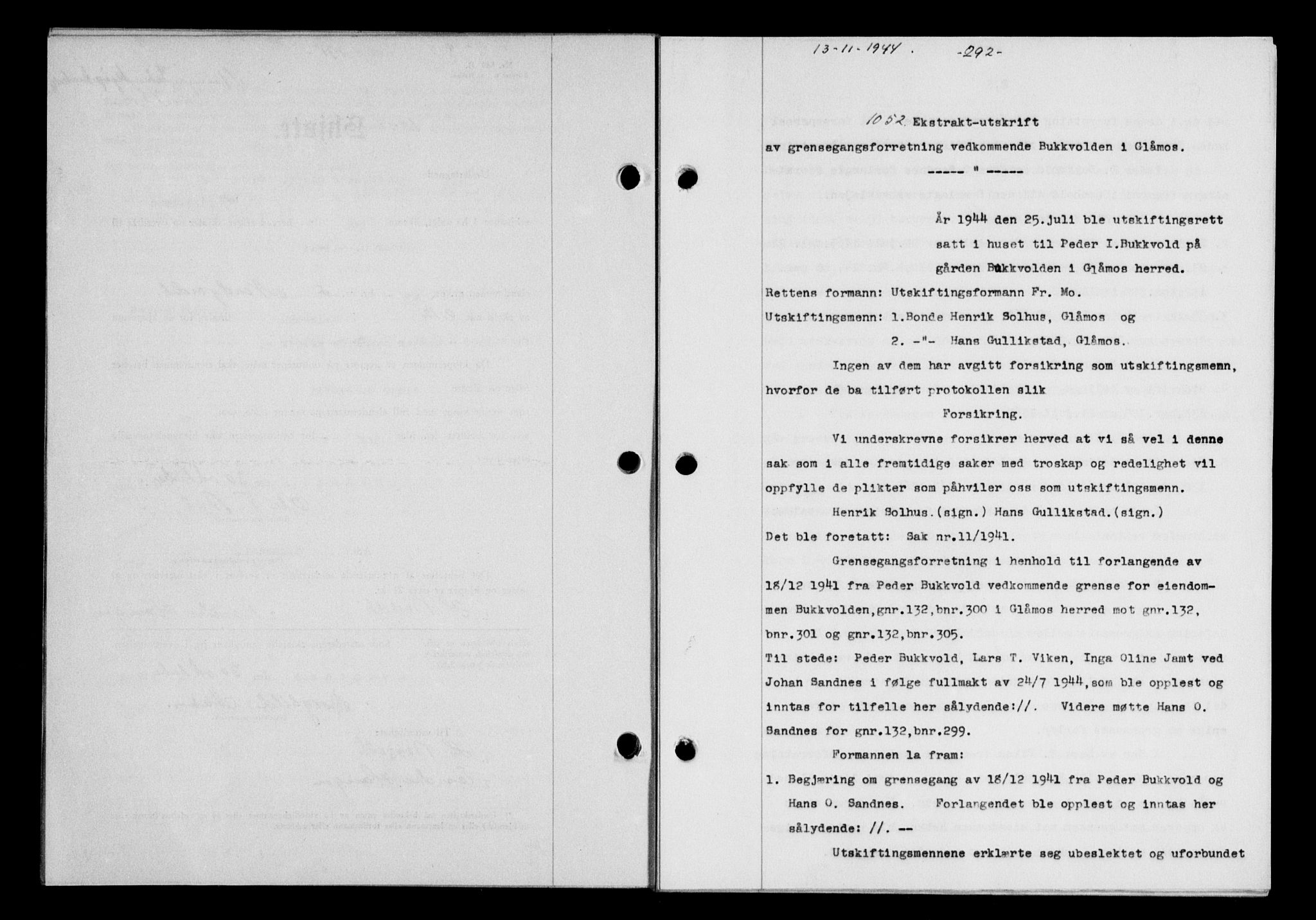 Gauldal sorenskriveri, SAT/A-0014/1/2/2C/L0058: Mortgage book no. 63, 1944-1945, Diary no: : 1052/1944