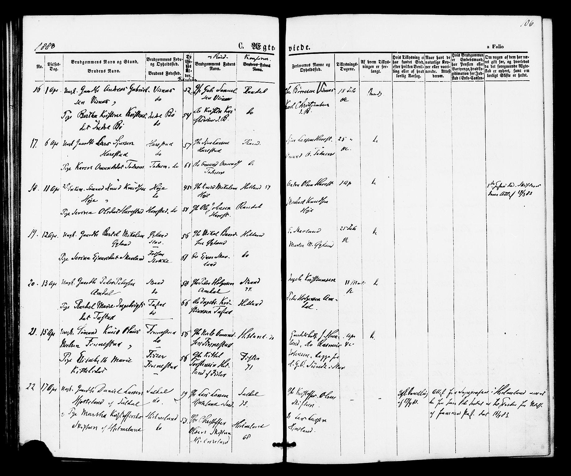 Hetland sokneprestkontor, AV/SAST-A-101826/30/30BA/L0005: Parish register (official) no. A 5, 1869-1884, p. 106