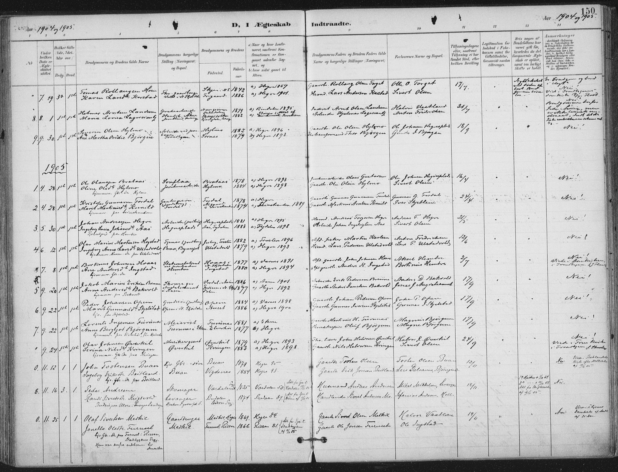 Ministerialprotokoller, klokkerbøker og fødselsregistre - Nord-Trøndelag, SAT/A-1458/703/L0031: Parish register (official) no. 703A04, 1893-1914, p. 150