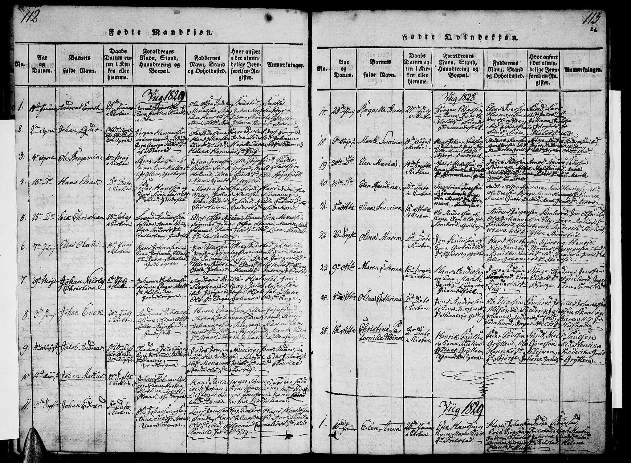 Ministerialprotokoller, klokkerbøker og fødselsregistre - Nordland, SAT/A-1459/812/L0175: Parish register (official) no. 812A04, 1820-1833, p. 112-113