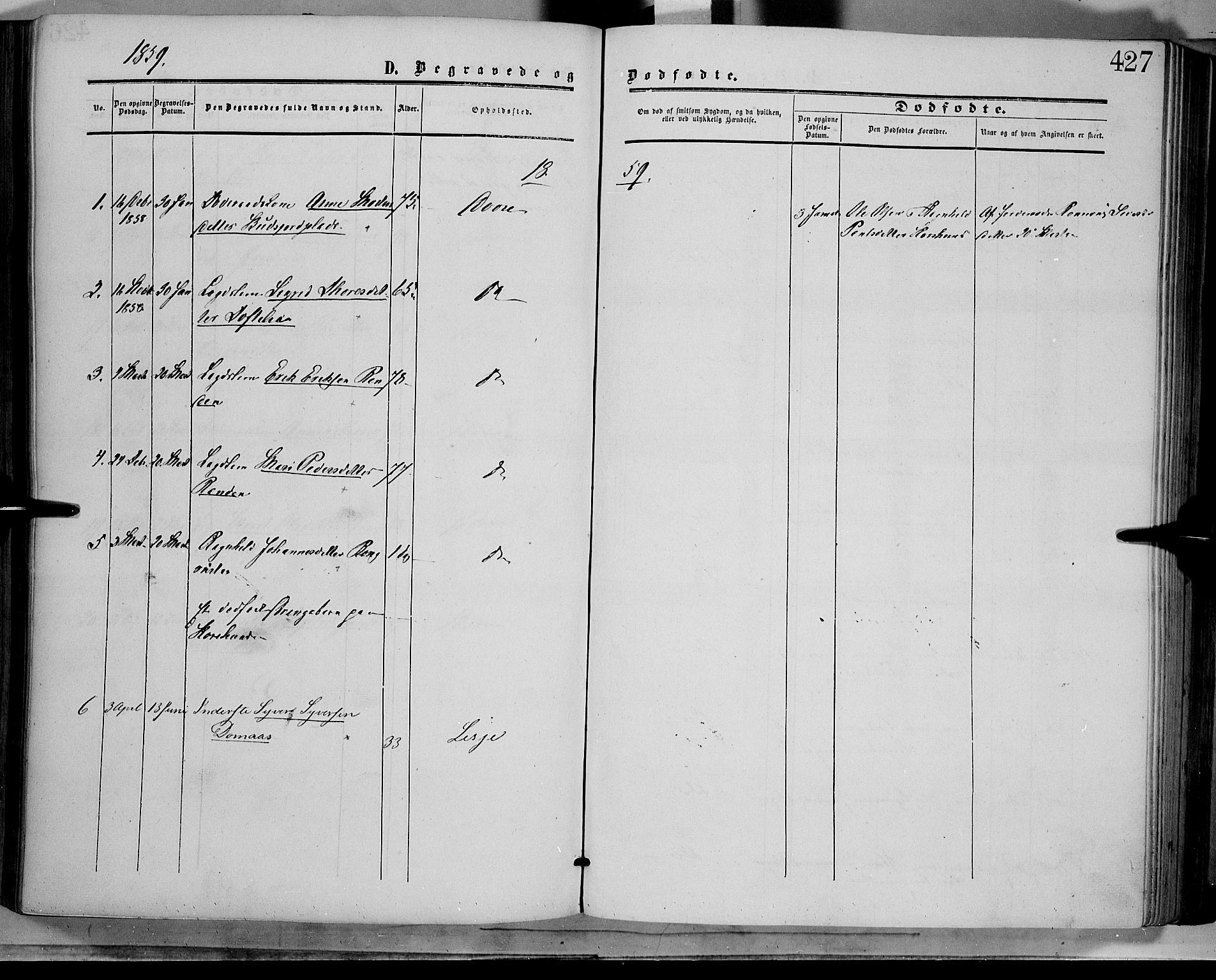 Dovre prestekontor, SAH/PREST-066/H/Ha/Haa/L0001: Parish register (official) no. 1, 1854-1878, p. 427