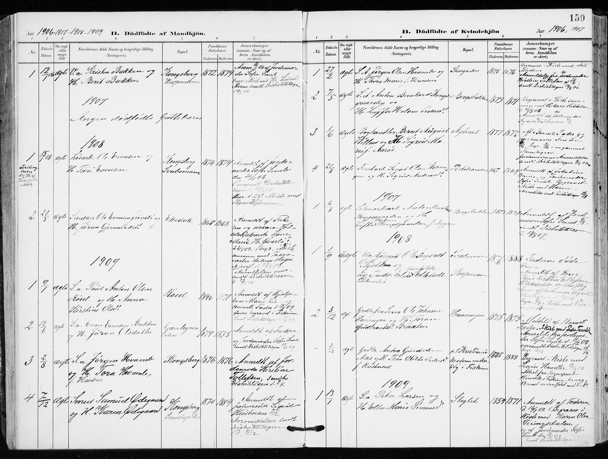 Kongsberg kirkebøker, SAKO/A-22/F/Fb/L0004: Parish register (official) no. II 4, 1906-1918, p. 159