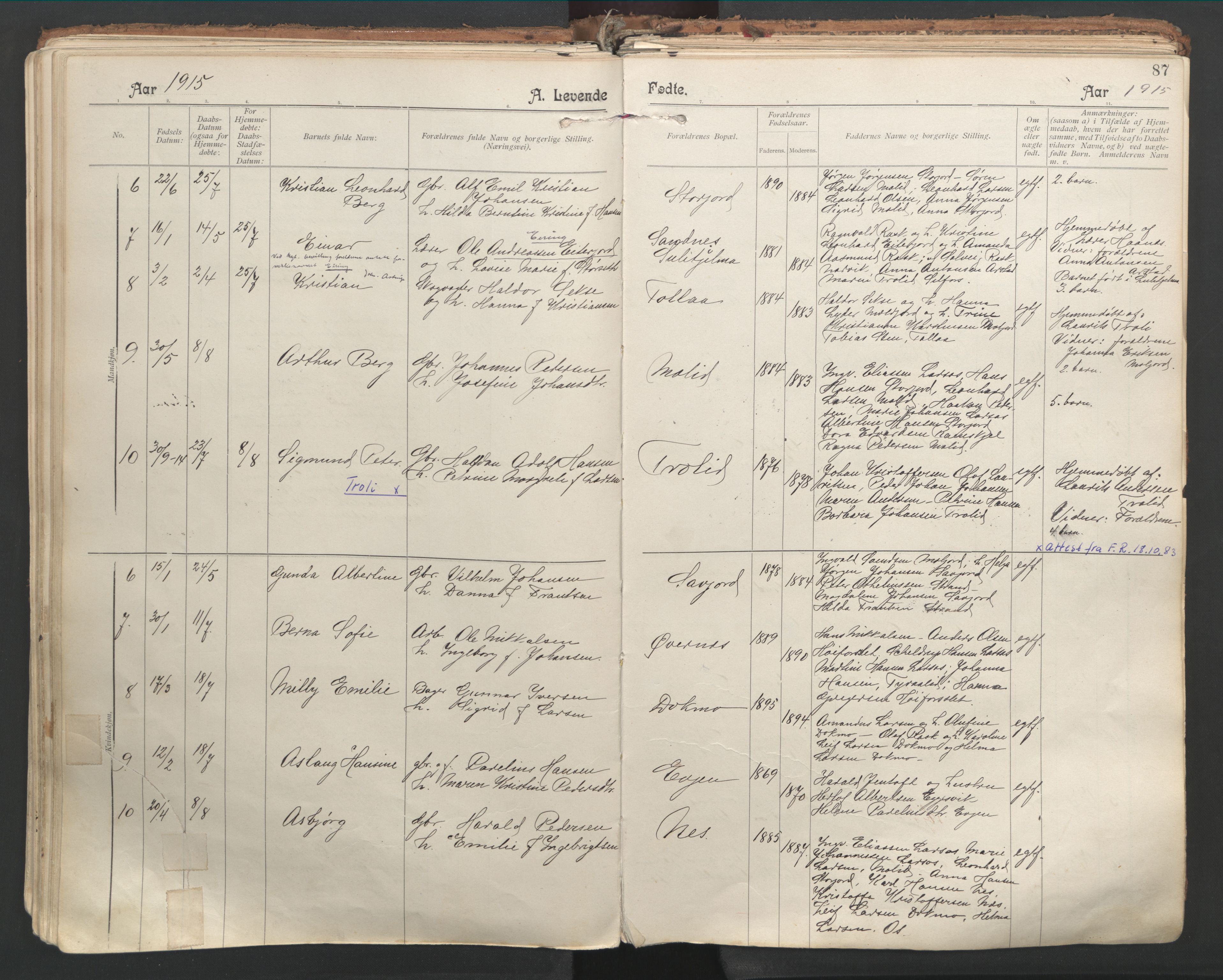 Ministerialprotokoller, klokkerbøker og fødselsregistre - Nordland, SAT/A-1459/846/L0647: Parish register (official) no. 846A05, 1902-1915, p. 87