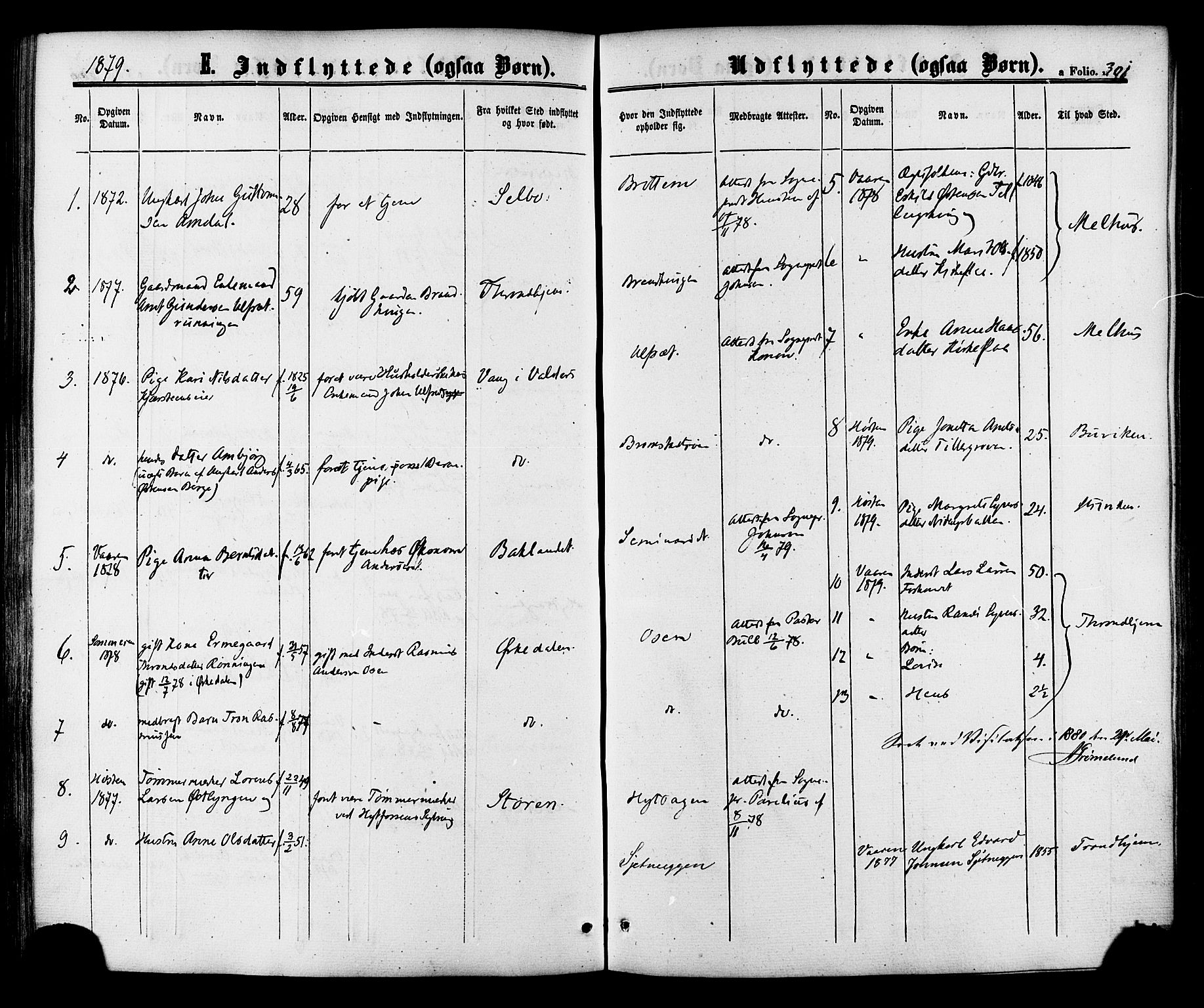 Ministerialprotokoller, klokkerbøker og fødselsregistre - Sør-Trøndelag, SAT/A-1456/618/L0442: Parish register (official) no. 618A06 /1, 1863-1879, p. 301