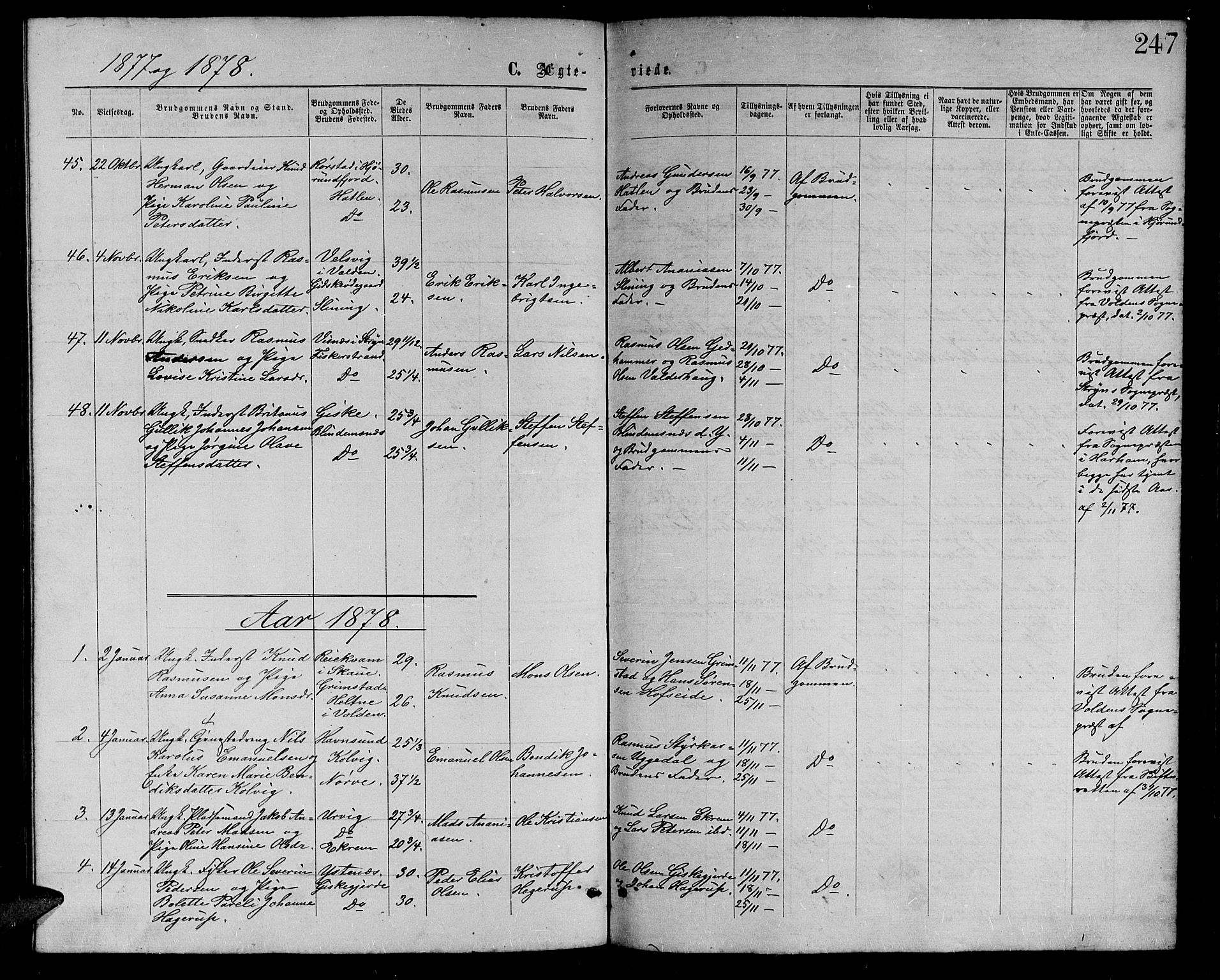 Ministerialprotokoller, klokkerbøker og fødselsregistre - Møre og Romsdal, AV/SAT-A-1454/528/L0428: Parish register (copy) no. 528C09, 1864-1880, p. 247