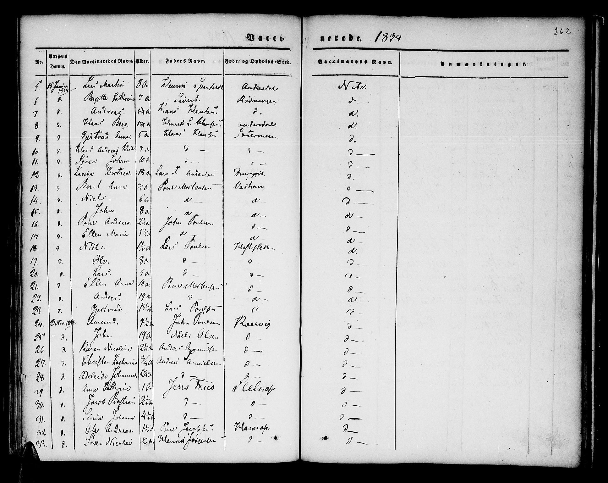 Lenvik sokneprestembete, SATØ/S-1310/H/Ha/Haa/L0004kirke: Parish register (official) no. 4, 1832-1844, p. 262