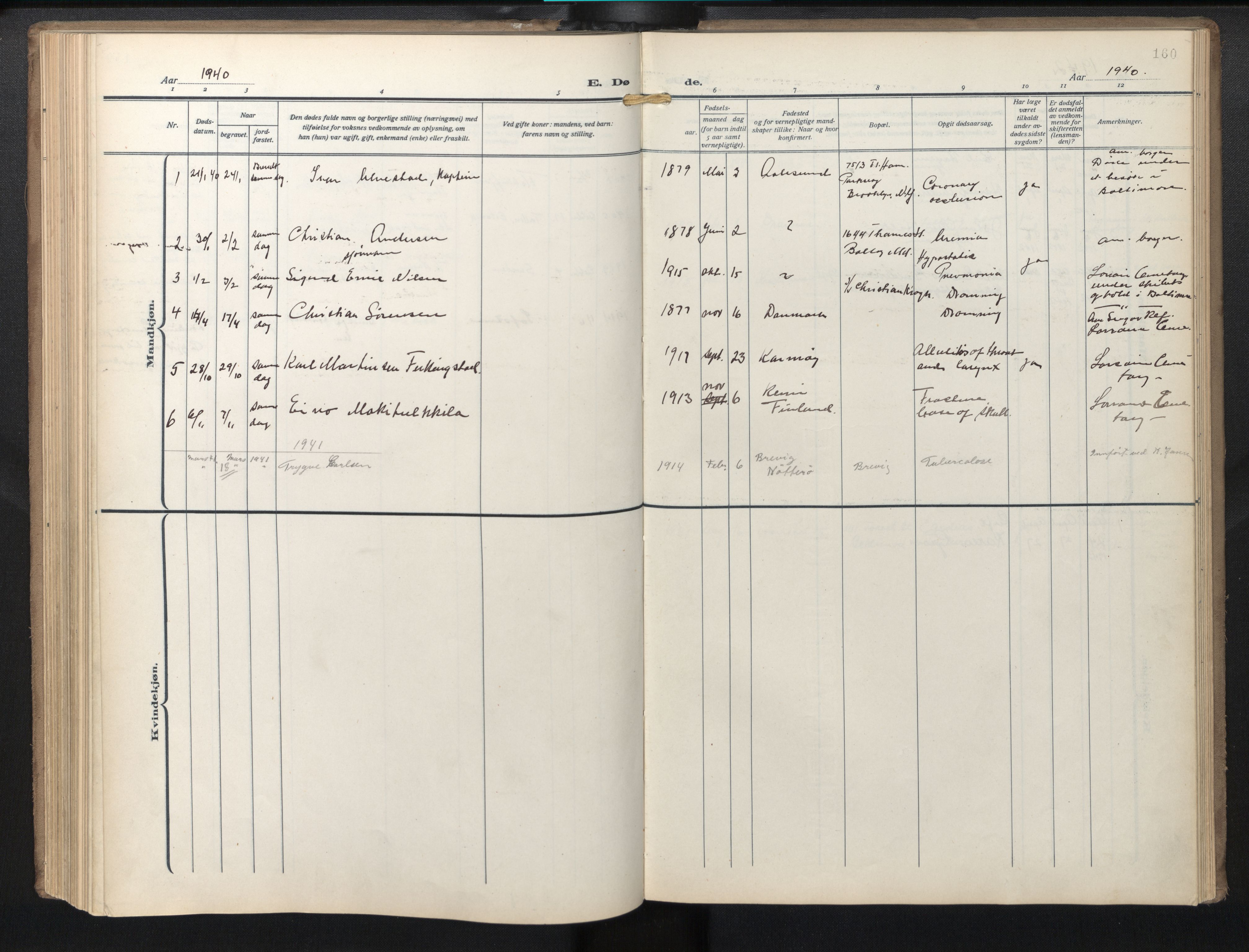 Den norske sjømannsmisjon i utlandet / Baltimore, AV/SAB-SAB/PA-0169/H/Ha/L0001: Parish register (official) no. A 1, 1927-1975, p. 159b-160a