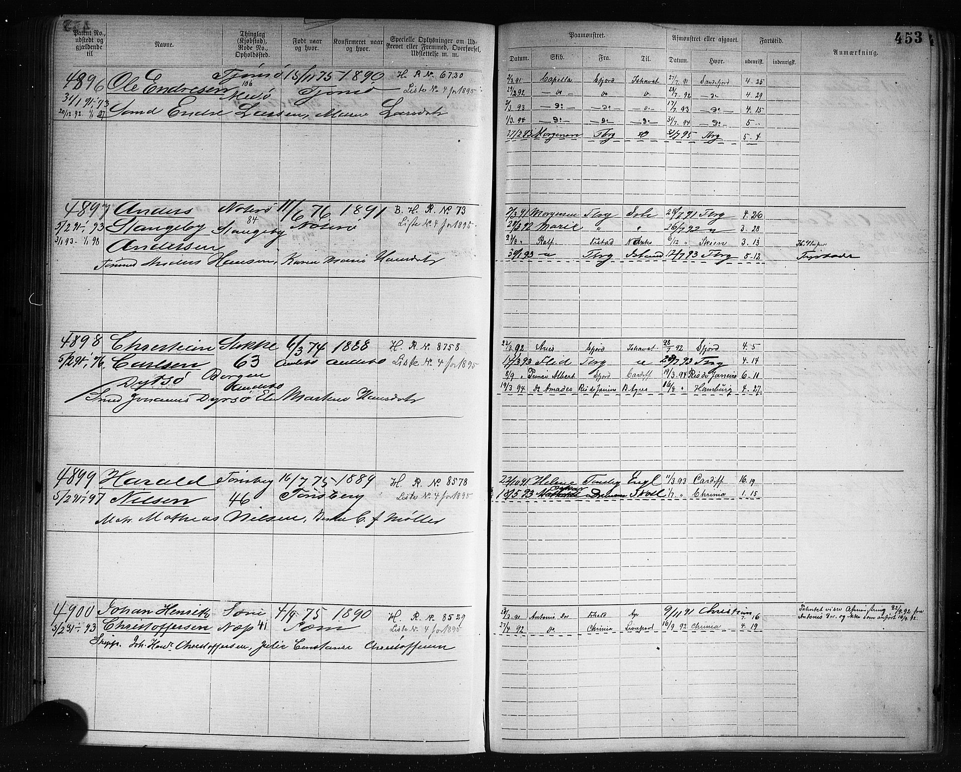 Tønsberg innrulleringskontor, AV/SAKO-A-786/F/Fb/L0007: Annotasjonsrulle Patent nr. 2636-5150, 1881-1892, p. 454