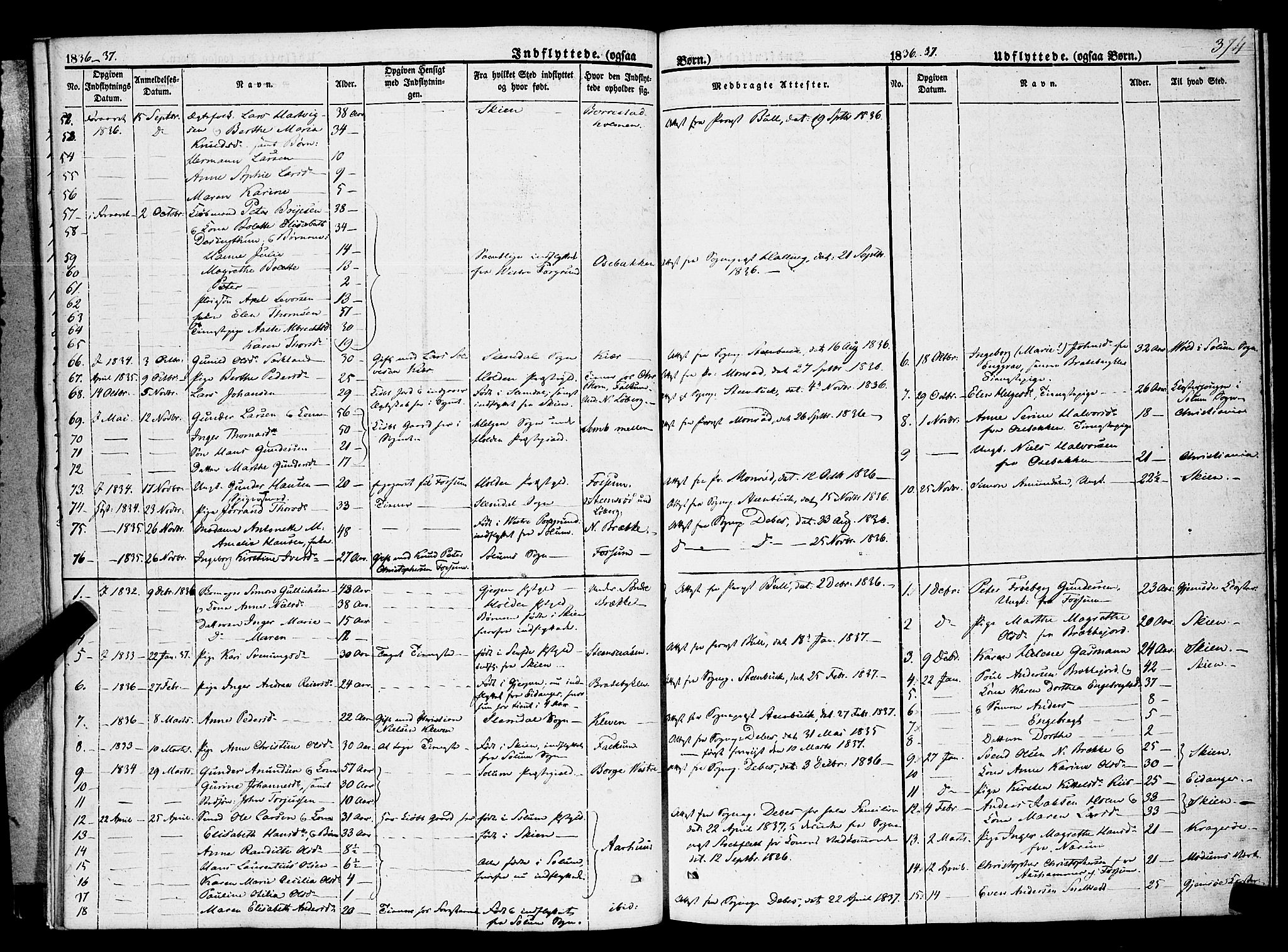 Gjerpen kirkebøker, SAKO/A-265/F/Fa/L0007b: Parish register (official) no. I 7B, 1834-1857, p. 374