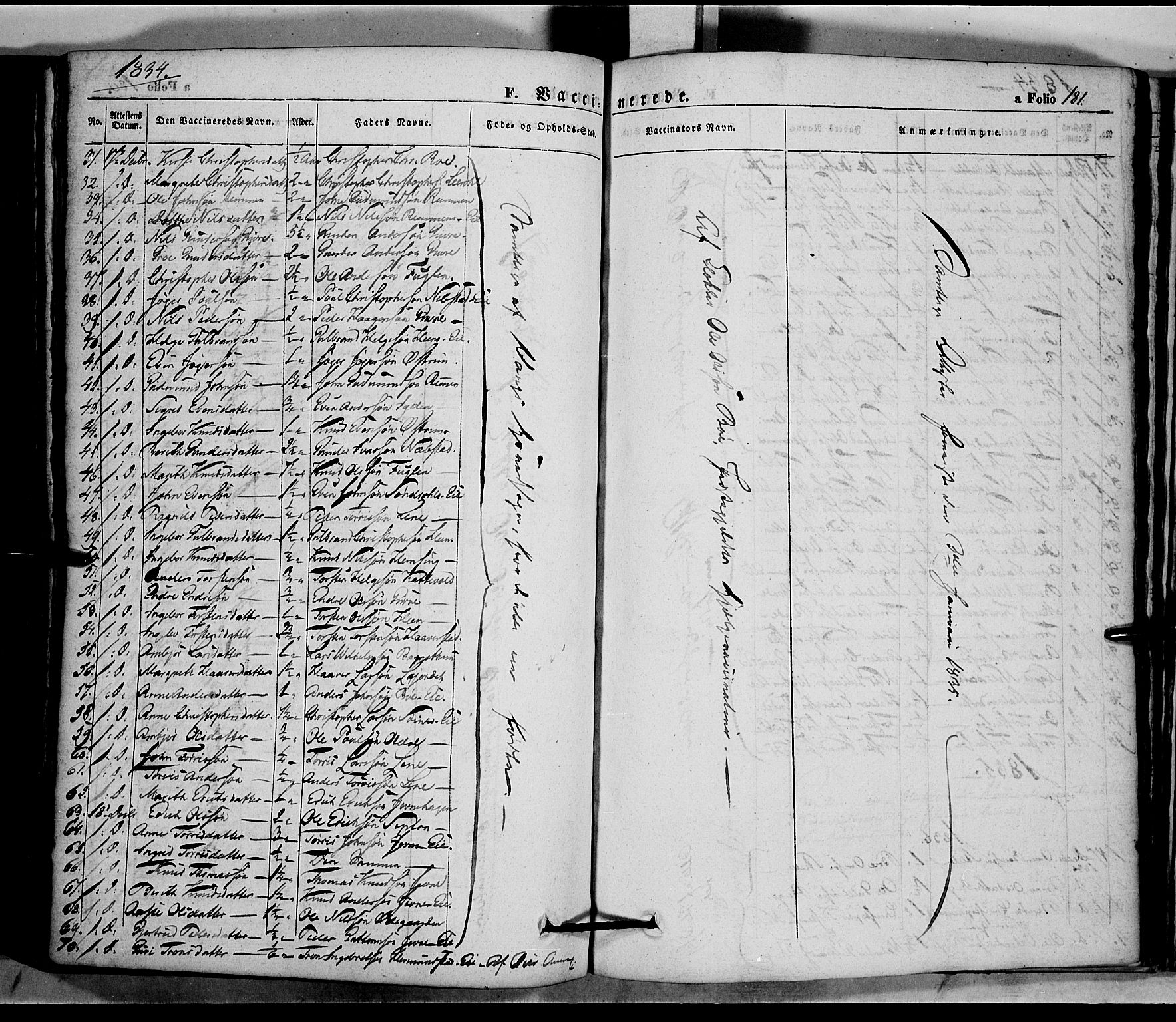 Vang prestekontor, Valdres, SAH/PREST-140/H/Ha/L0005: Parish register (official) no. 5, 1831-1845, p. 181