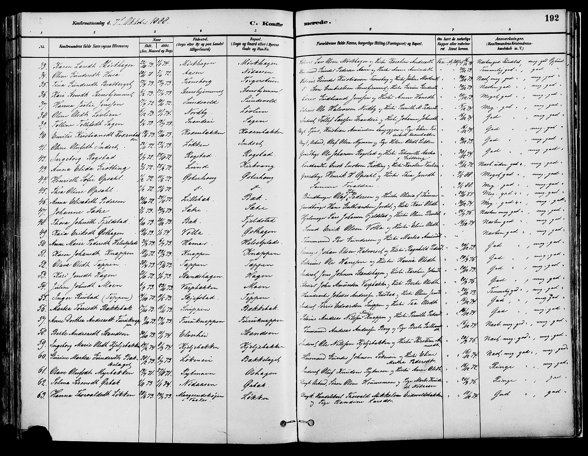 Elverum prestekontor, AV/SAH-PREST-044/H/Ha/Haa/L0013: Parish register (official) no. 13, 1880-1890, p. 192