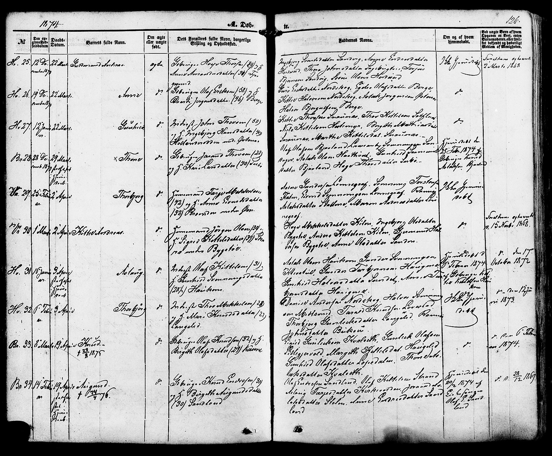 Kviteseid kirkebøker, AV/SAKO-A-276/F/Fa/L0007: Parish register (official) no. I 7, 1859-1881, p. 126