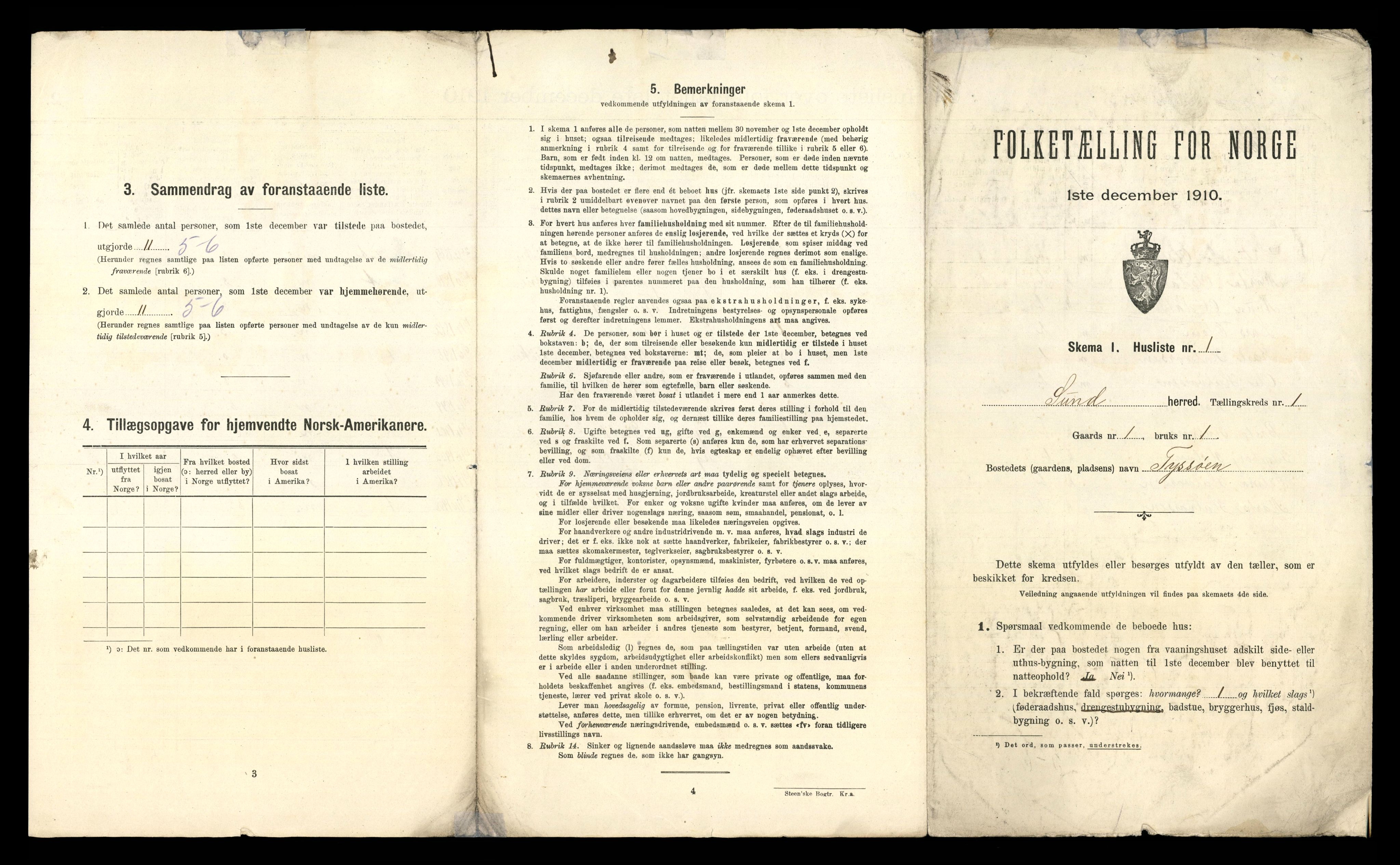 RA, 1910 census for Sund, 1910, p. 30