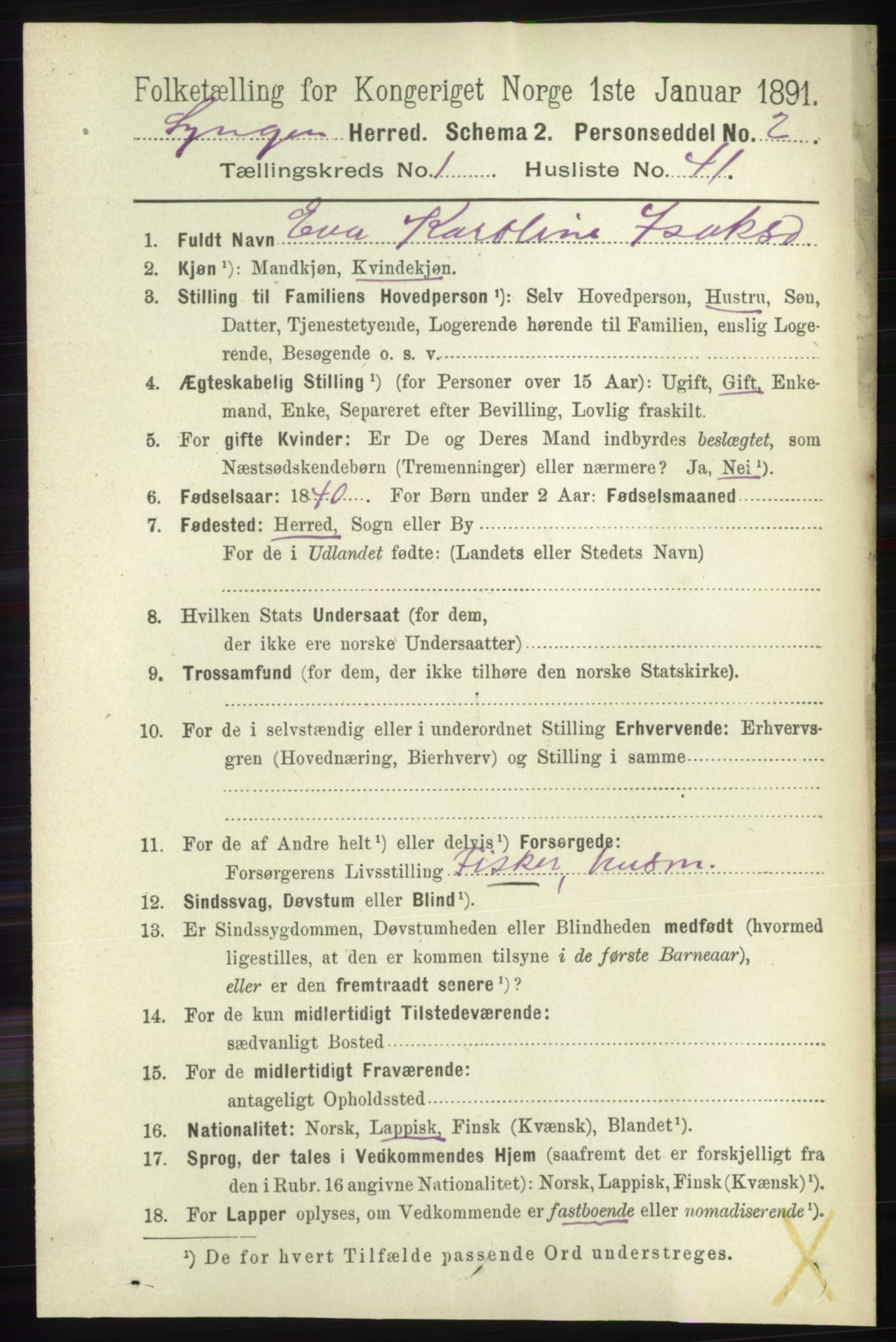 RA, 1891 census for 1938 Lyngen, 1891, p. 546