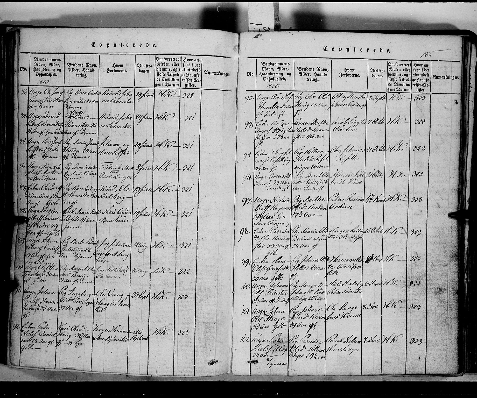 Toten prestekontor, SAH/PREST-102/H/Ha/Hab/L0002: Parish register (copy) no. 2, 1820-1827, p. 185