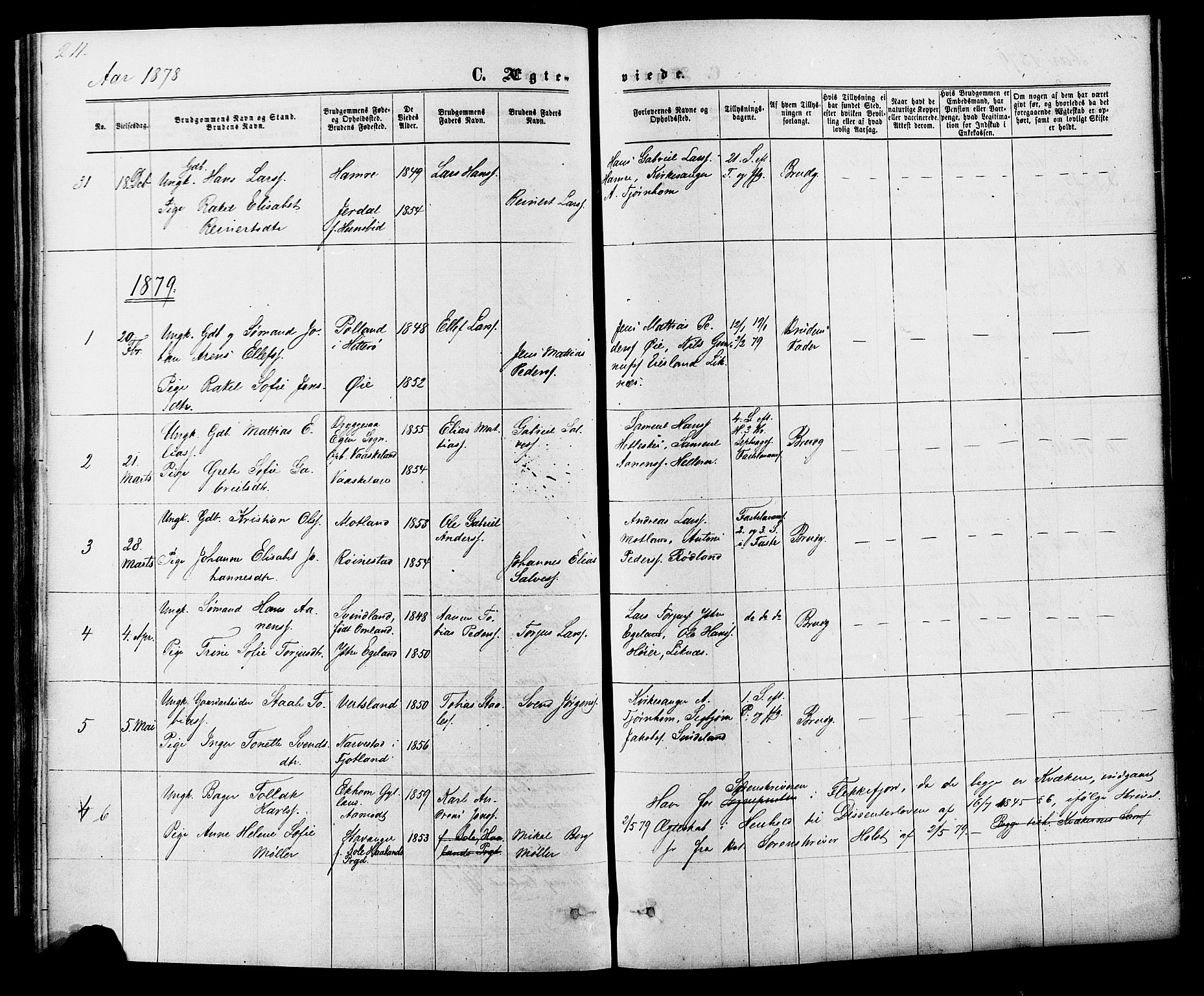 Kvinesdal sokneprestkontor, AV/SAK-1111-0026/F/Fa/Fab/L0007: Parish register (official) no. A 7, 1870-1885, p. 211