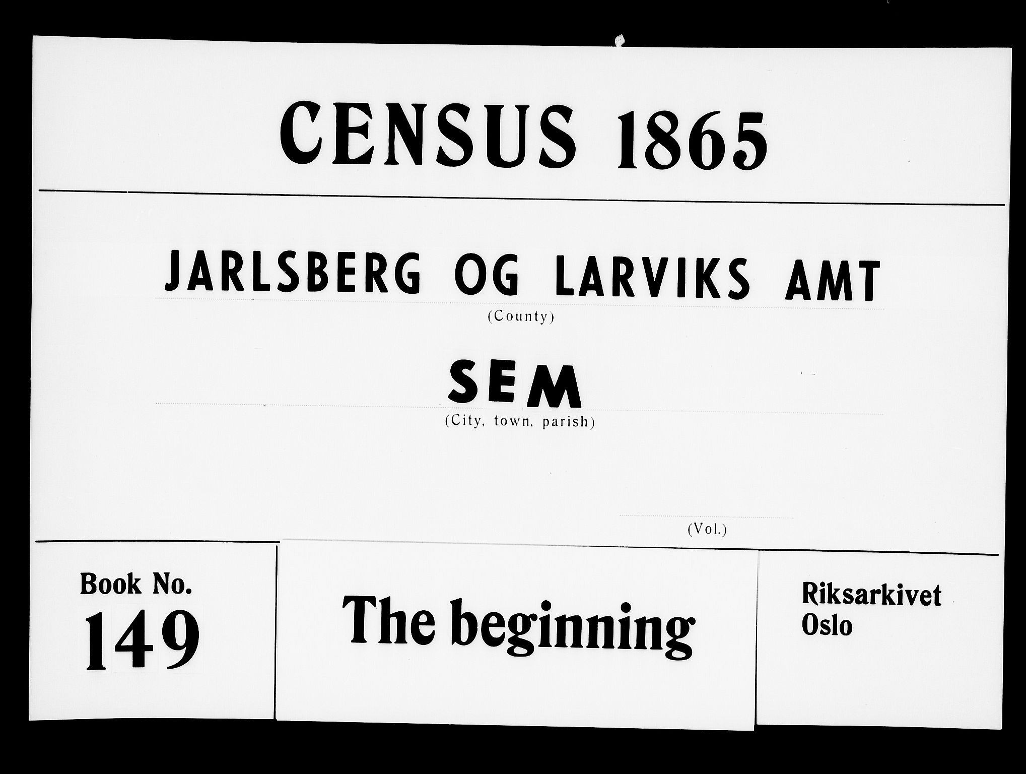 RA, 1865 census for Sem, 1865, p. 1