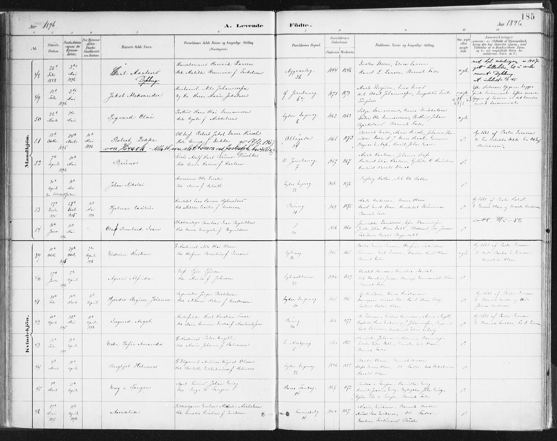 Johanneskirken sokneprestembete, SAB/A-76001/H/Haa/L0001: Parish register (official) no. A 1, 1885-1900, p. 185
