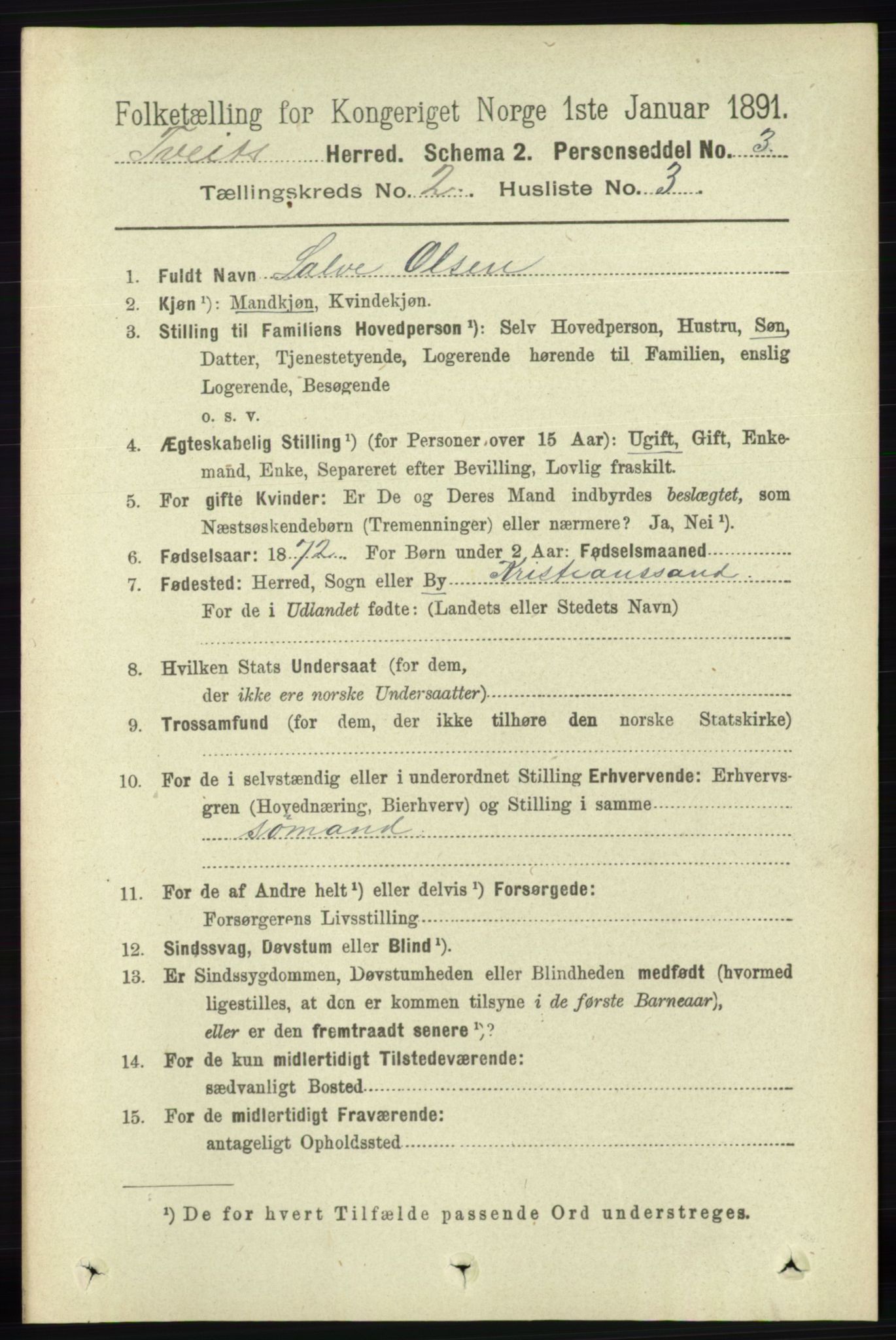 RA, 1891 census for 1013 Tveit, 1891, p. 535