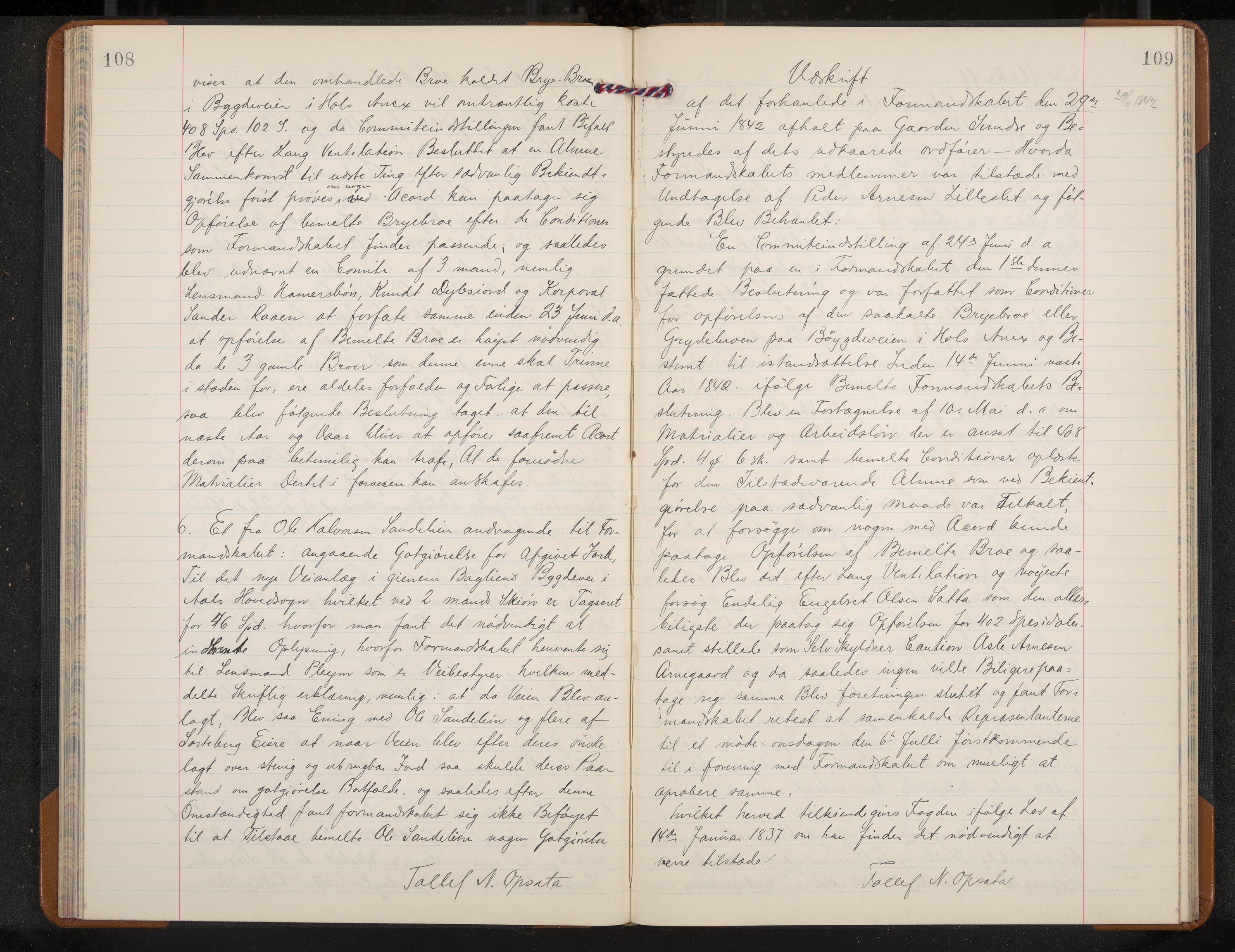 Ål formannskap og sentraladministrasjon, IKAK/0619021/A/Aa/L0001: Utskrift av møtebok, 1838-1845, p. 108-109