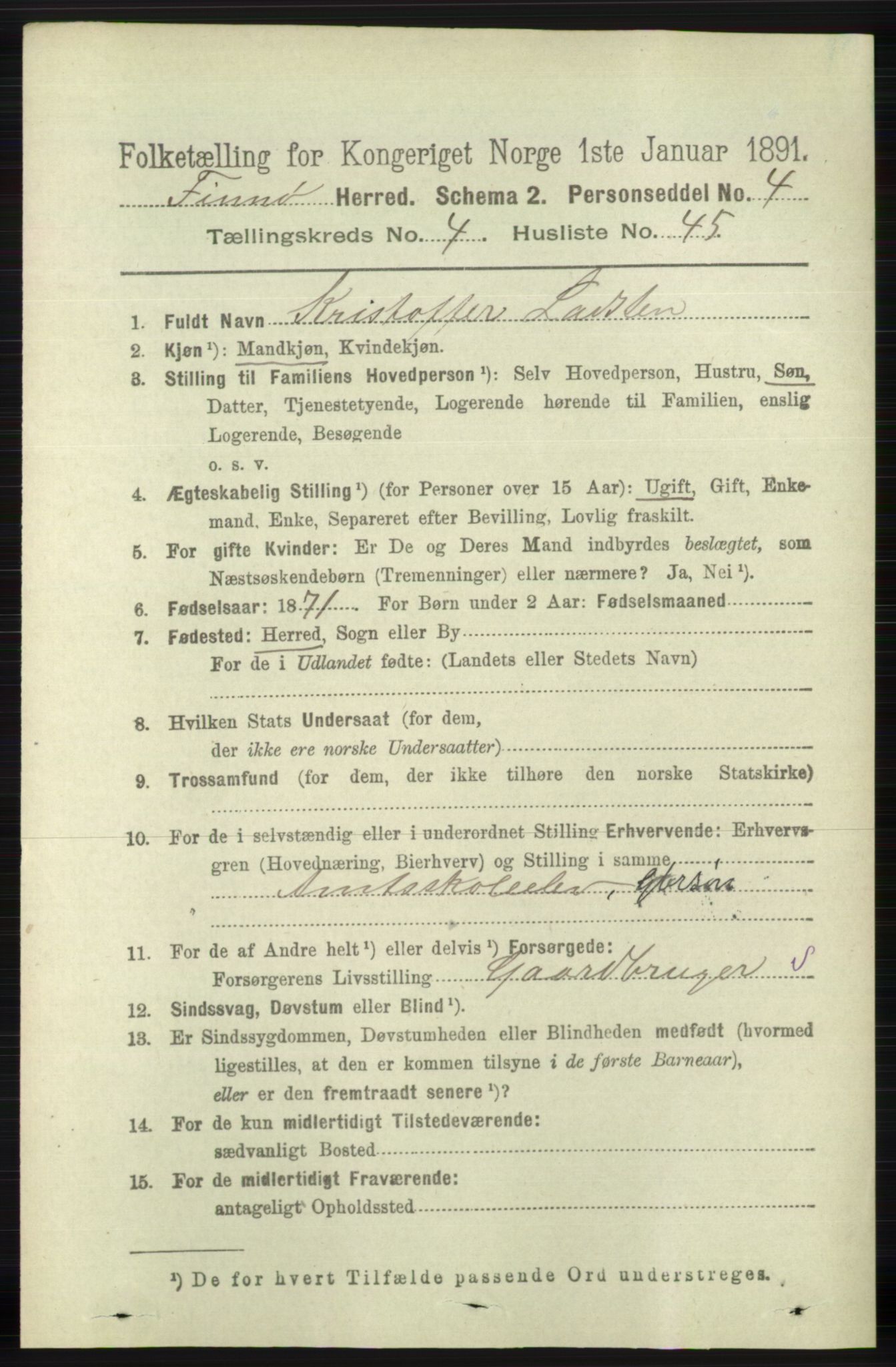 RA, 1891 census for 1141 Finnøy, 1891, p. 1077