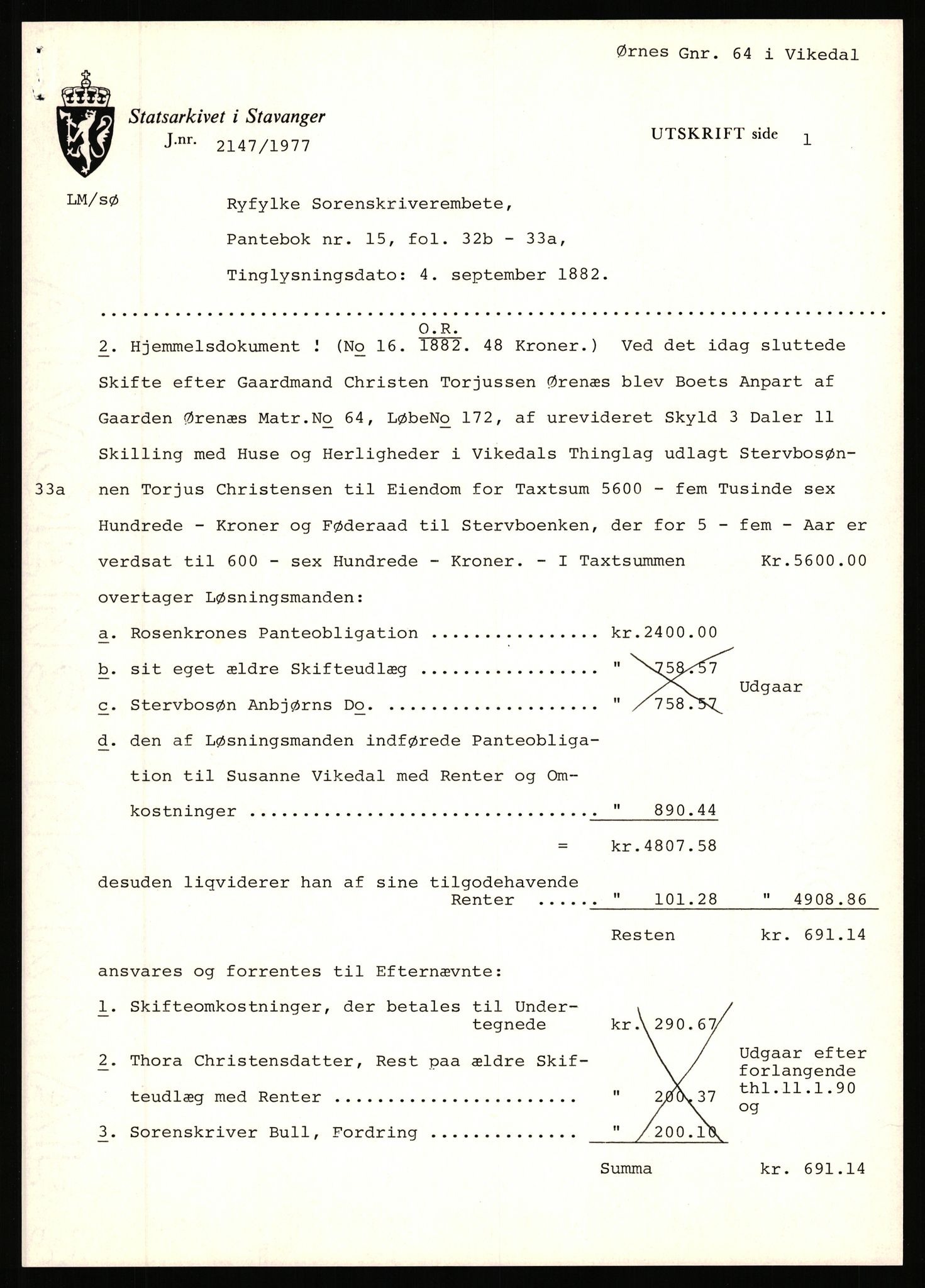 Statsarkivet i Stavanger, AV/SAST-A-101971/03/Y/Yj/L0098: Avskrifter sortert etter gårdsnavn: Øigrei - Østeinstad, 1750-1930, p. 315