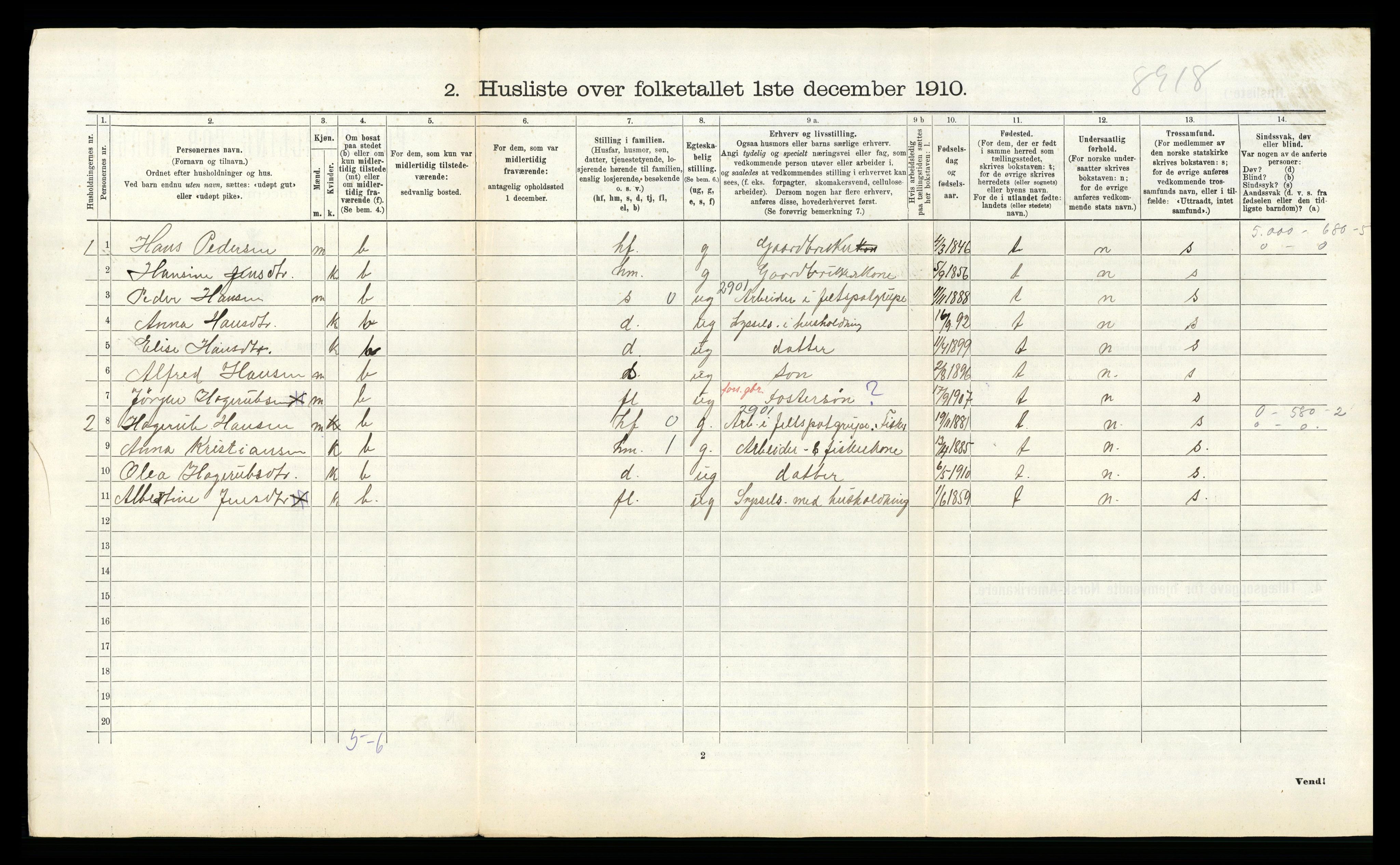 RA, 1910 census for Tysfjord, 1910, p. 708