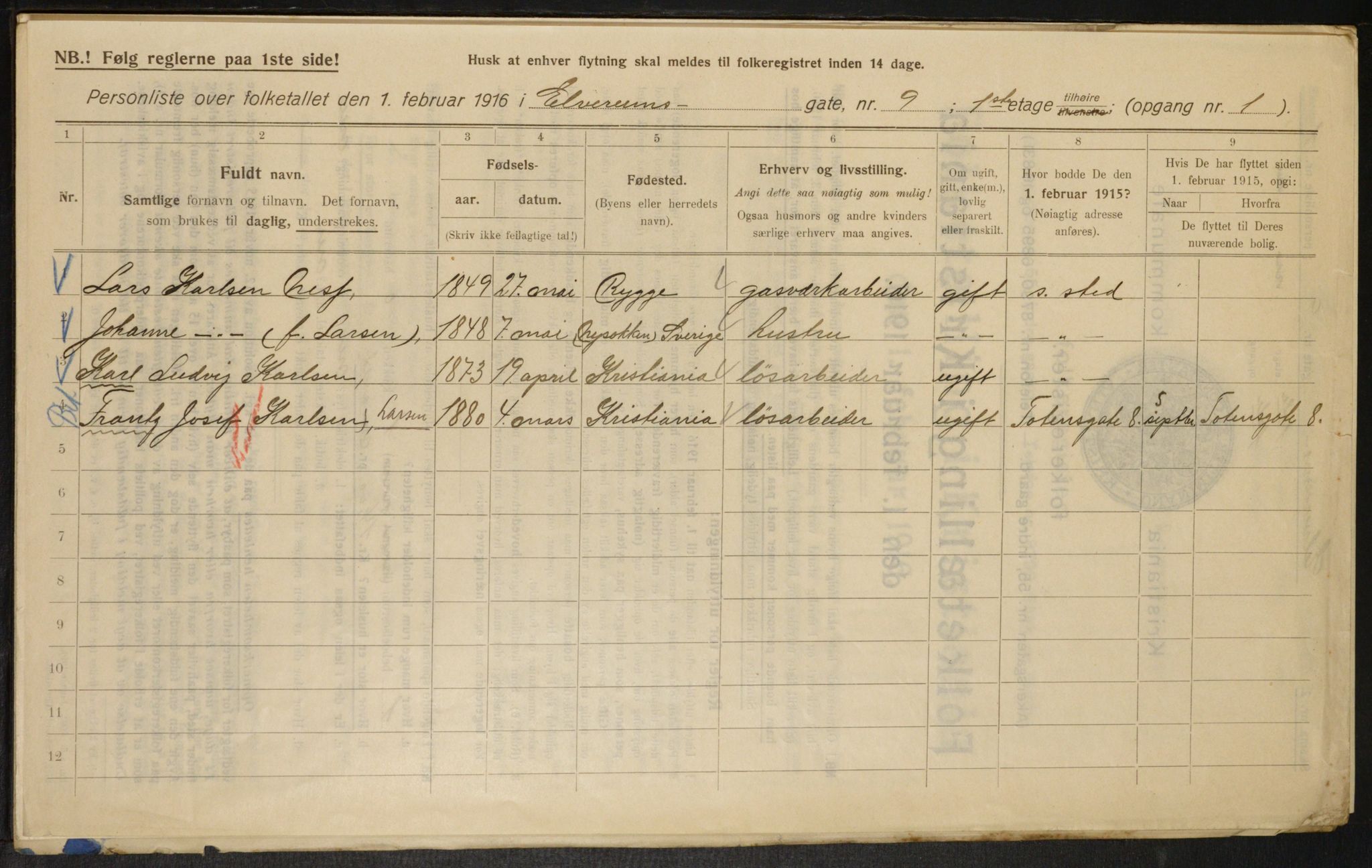 OBA, Municipal Census 1916 for Kristiania, 1916, p. 21342