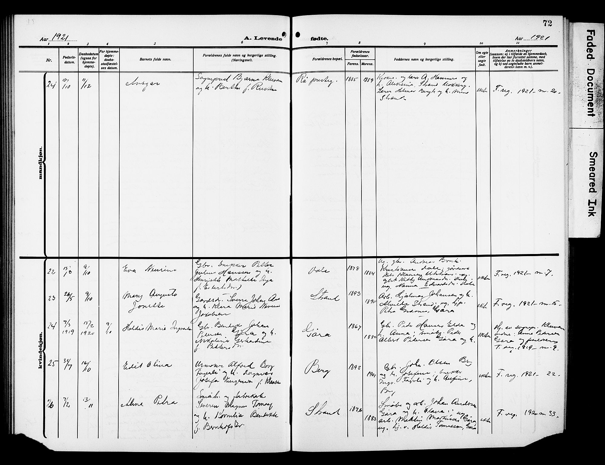 Kvæfjord sokneprestkontor, AV/SATØ-S-1323/G/Ga/Gab/L0006klokker: Parish register (copy) no. 6, 1912-1931, p. 72