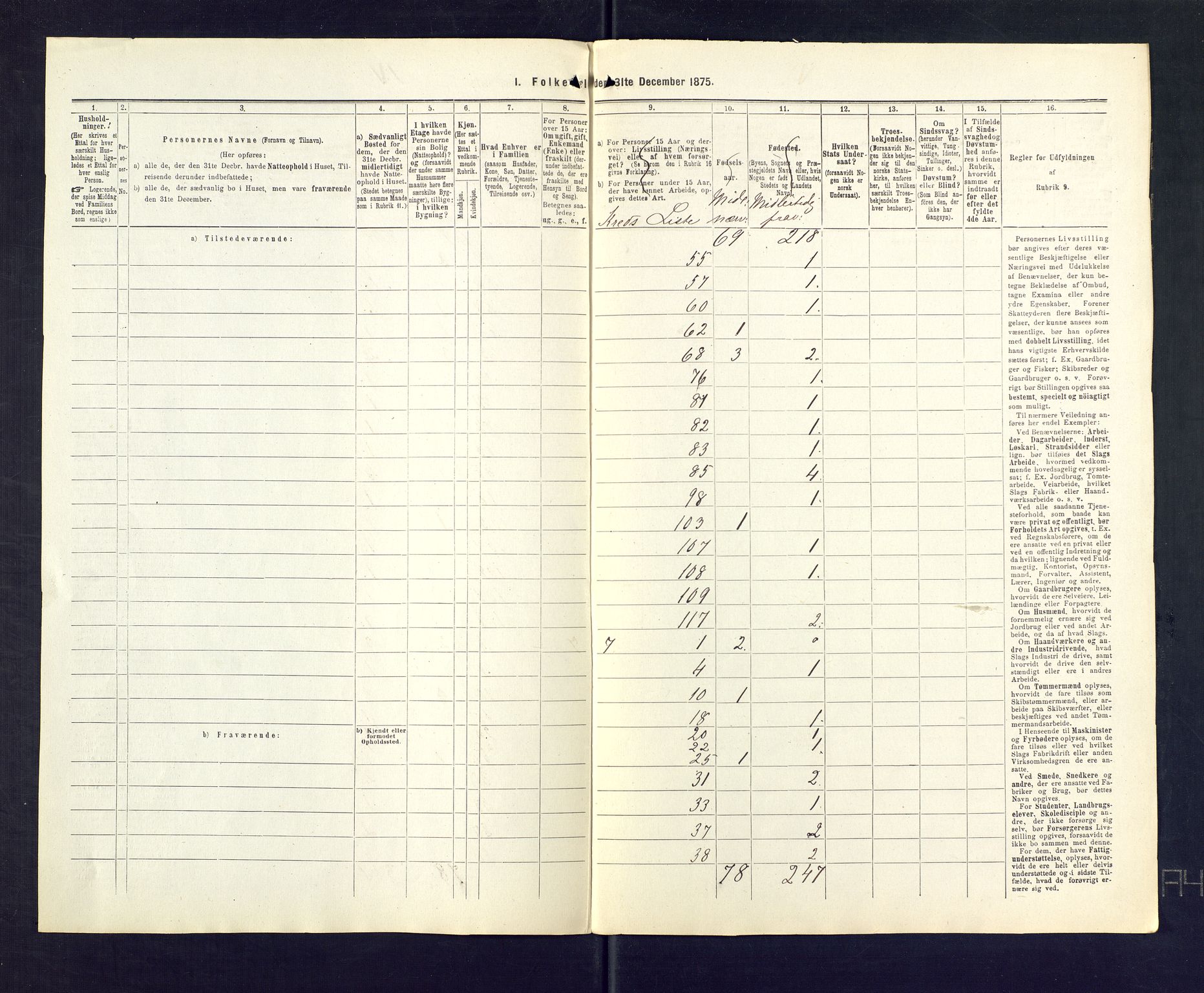 SAKO, 1875 census for 0724L Sandeherred/Sandeherred, 1875, p. 69