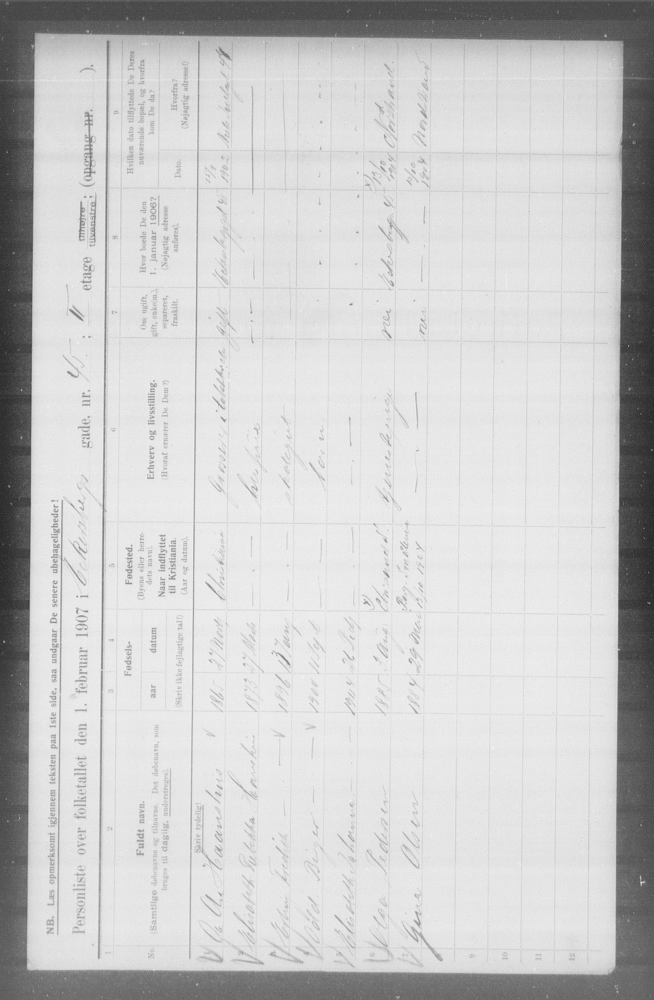 OBA, Municipal Census 1907 for Kristiania, 1907, p. 9513