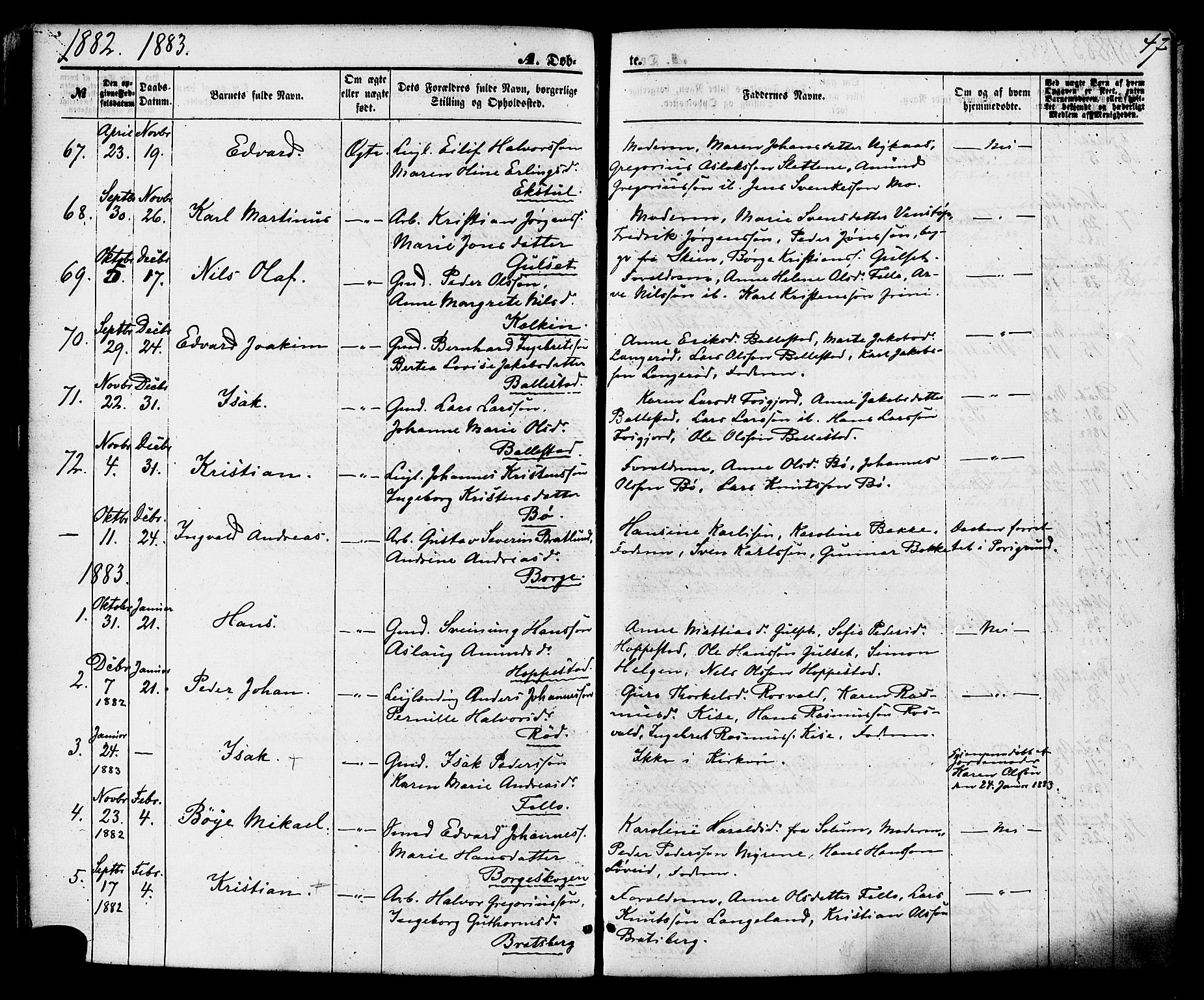 Gjerpen kirkebøker, SAKO/A-265/F/Fa/L0009: Parish register (official) no. I 9, 1872-1885, p. 47