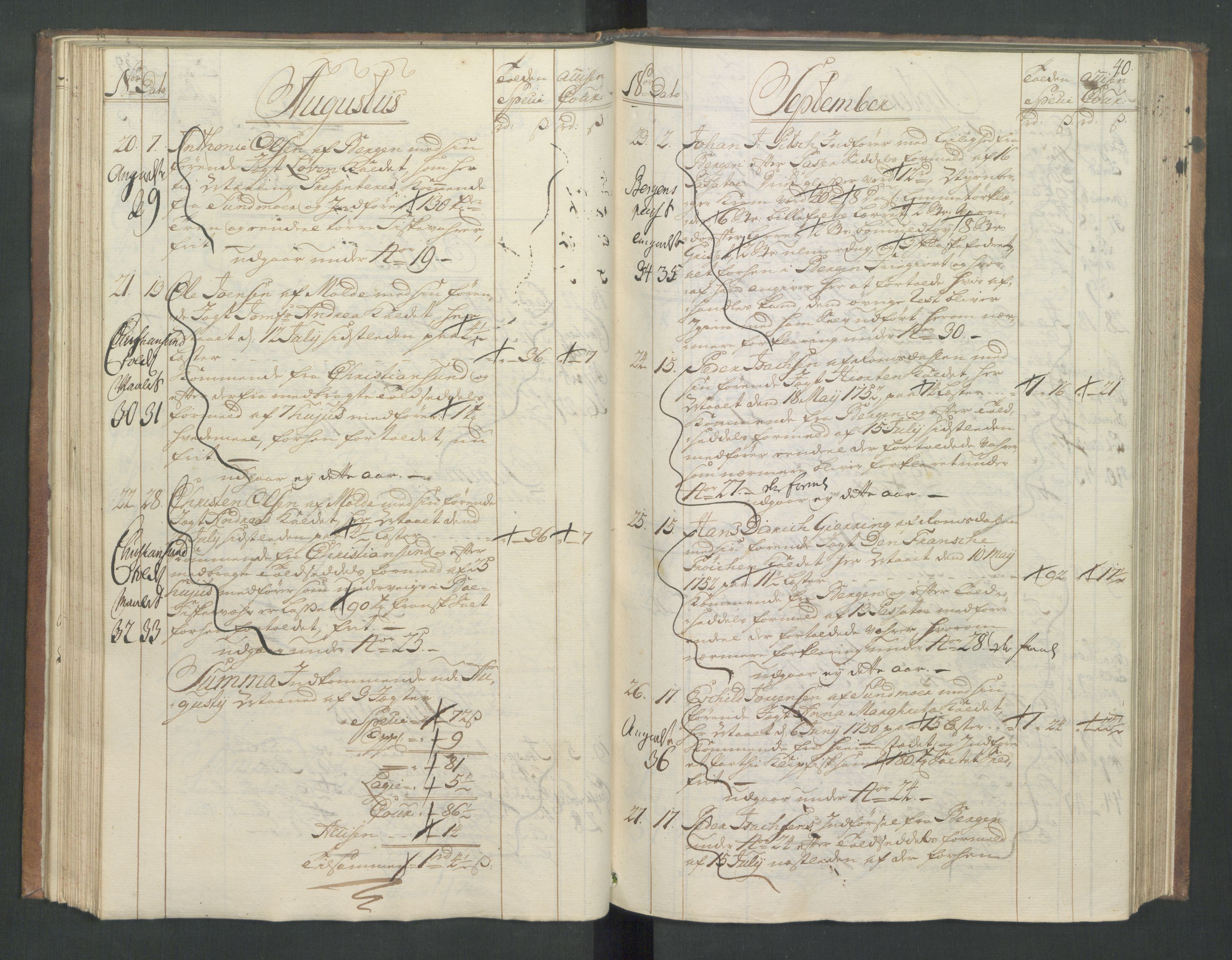 Generaltollkammeret, tollregnskaper, AV/RA-EA-5490/R31/L0017/0001: Tollregnskaper Molde / Hovedtollbok, 1756, p. 38b-39a