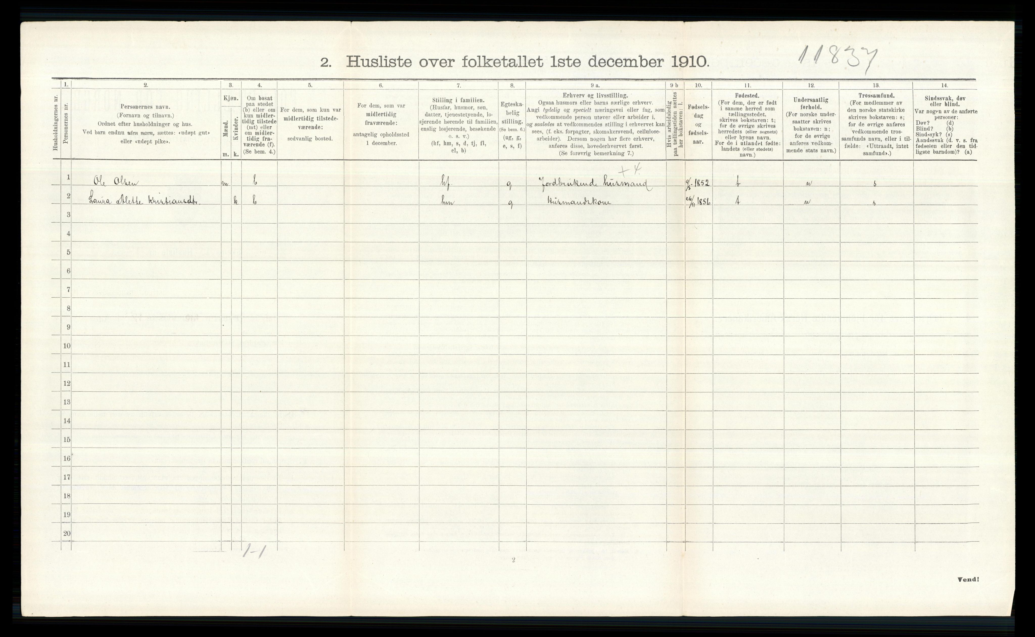 RA, 1910 census for Nes, 1910, p. 2589