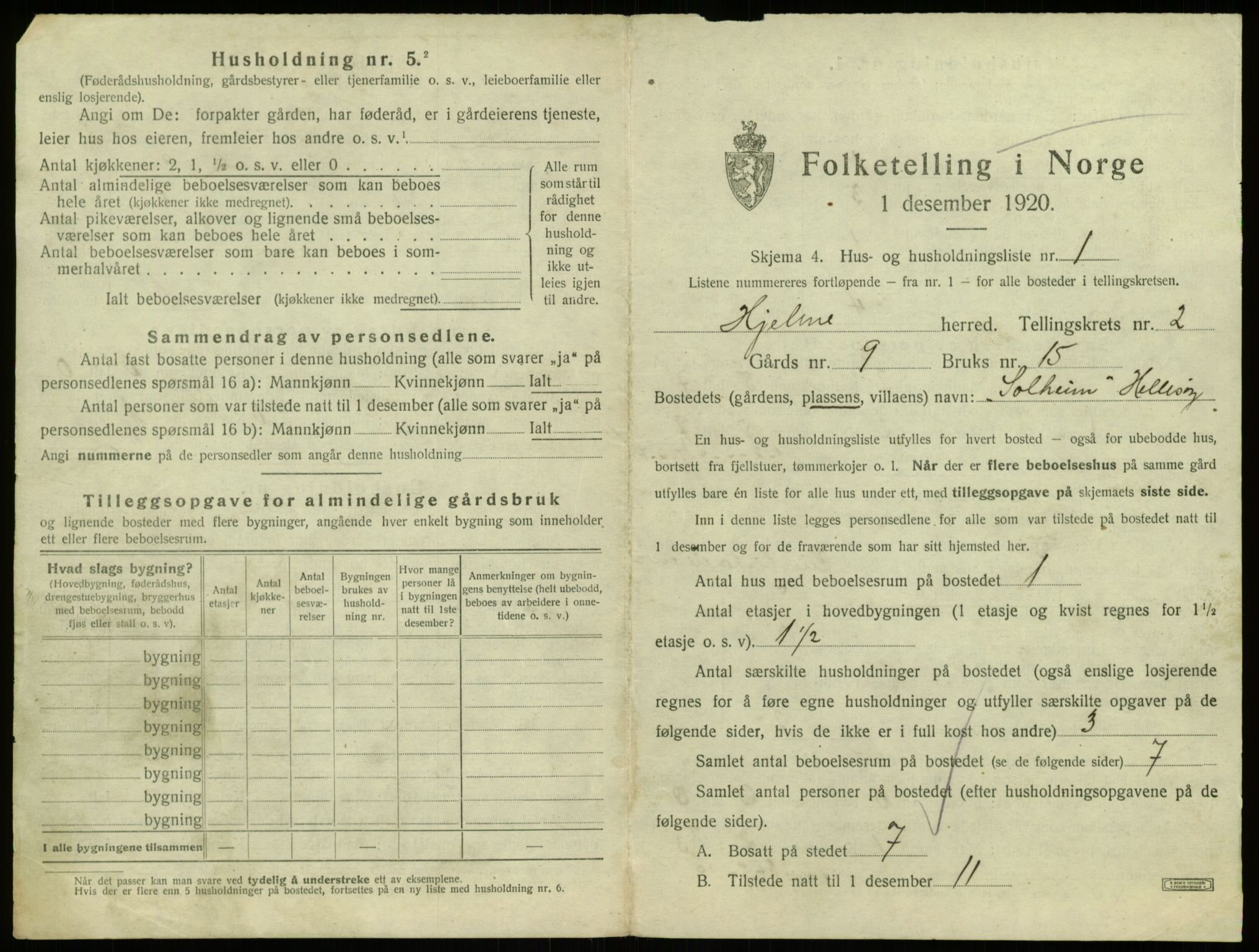 SAB, 1920 census for Hjelme, 1920, p. 128