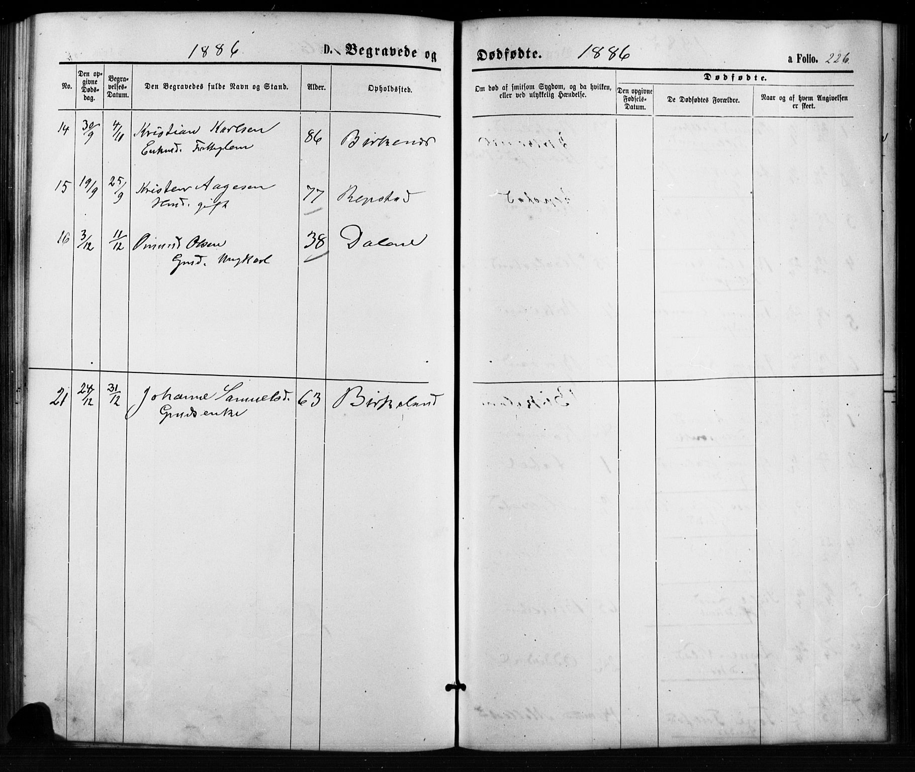 Birkenes sokneprestkontor, SAK/1111-0004/F/Fb/L0003: Parish register (copy) no. B 3, 1876-1892, p. 226
