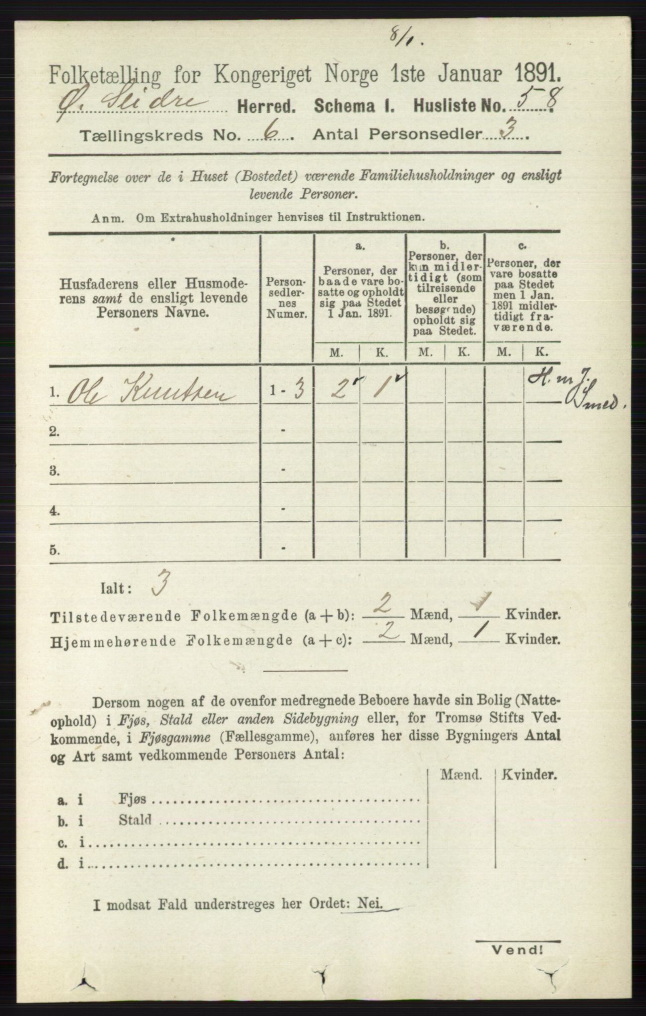 RA, 1891 census for 0544 Øystre Slidre, 1891, p. 1798