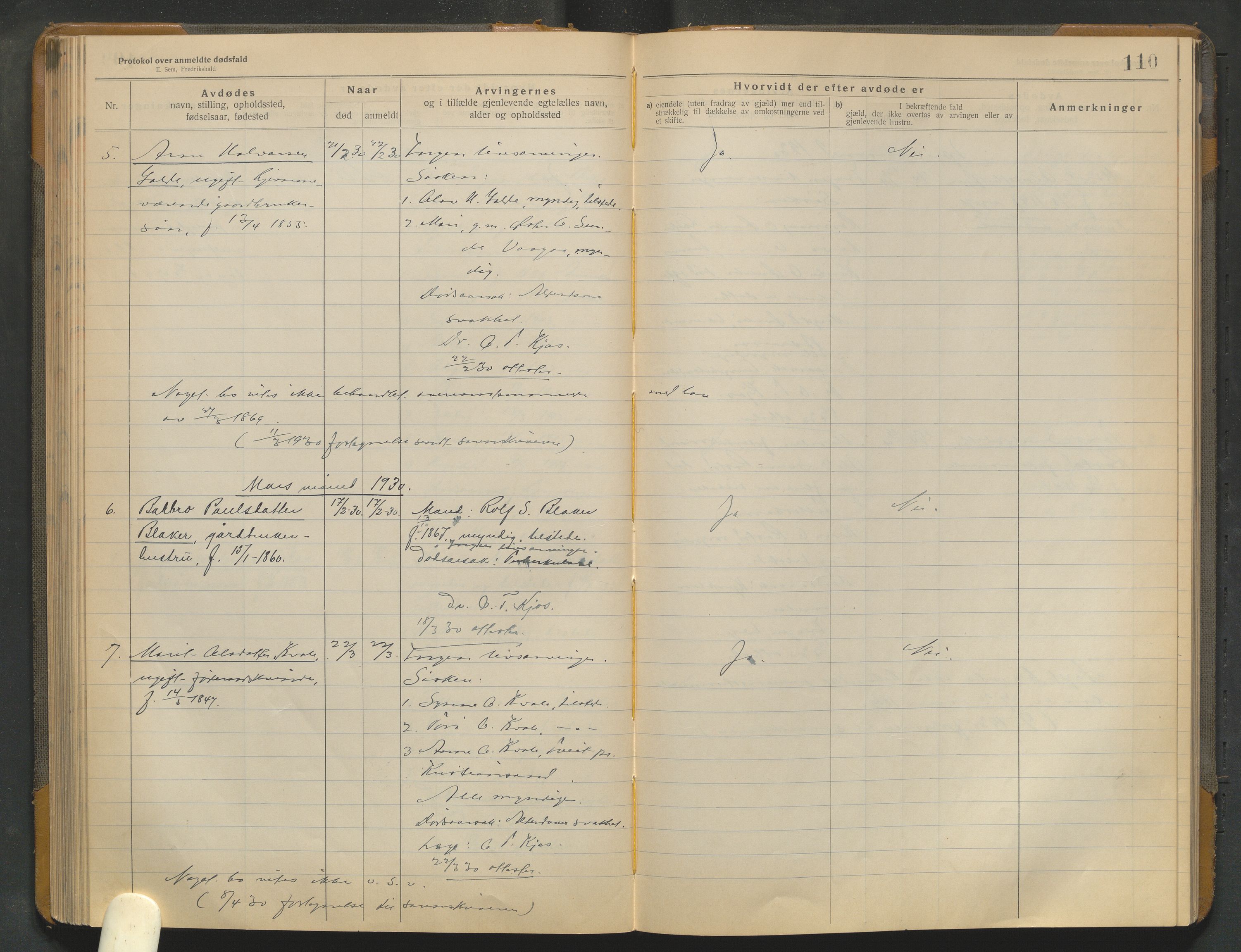 Lom lensmannskontor, AV/SAH-PGL-006/H/Ha/Haa/L0001/0004: Dødsfallsprotokoller / Dødsfallsprotokoll, 1922-1937, p. 110