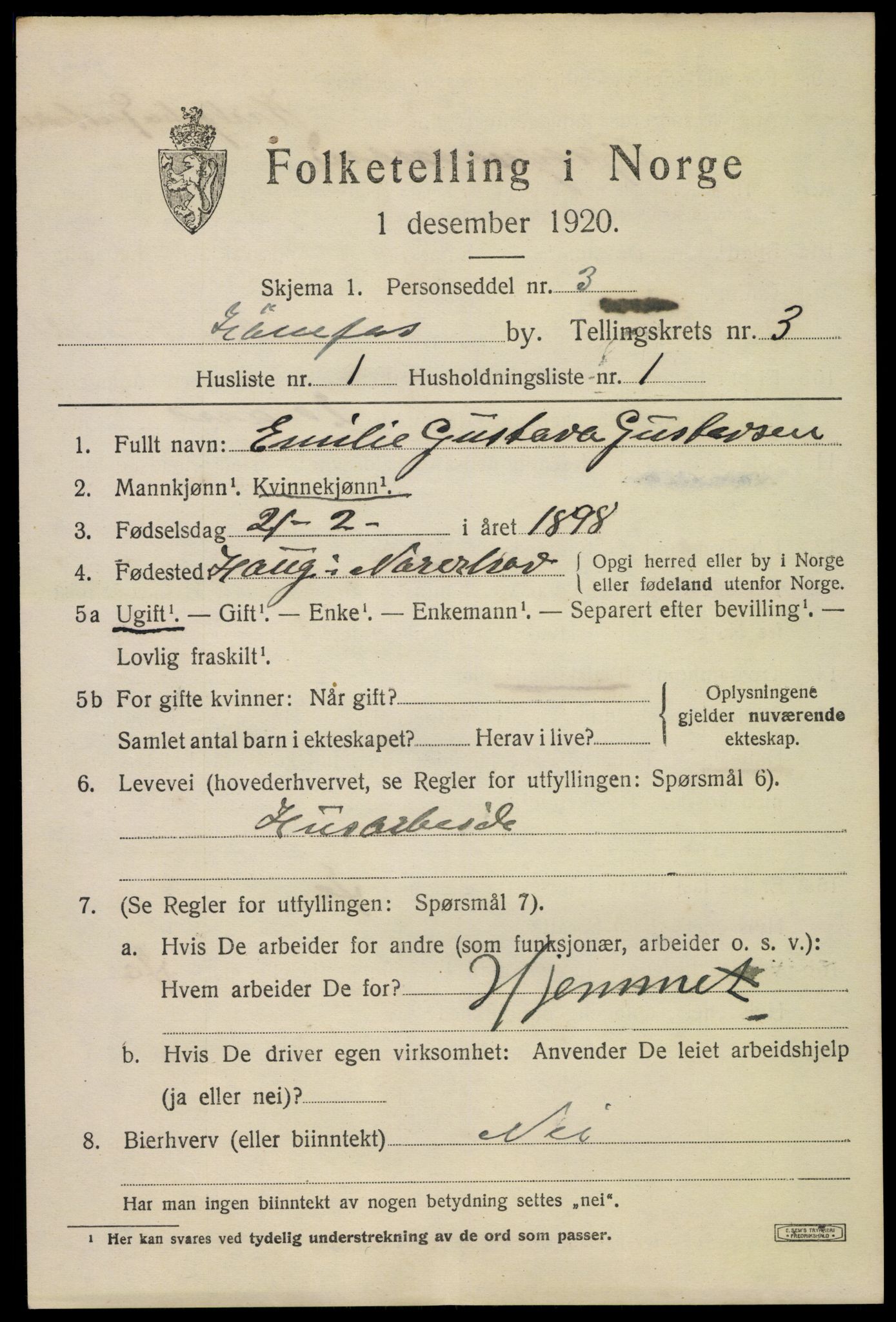 SAKO, 1920 census for Hønefoss, 1920, p. 5186