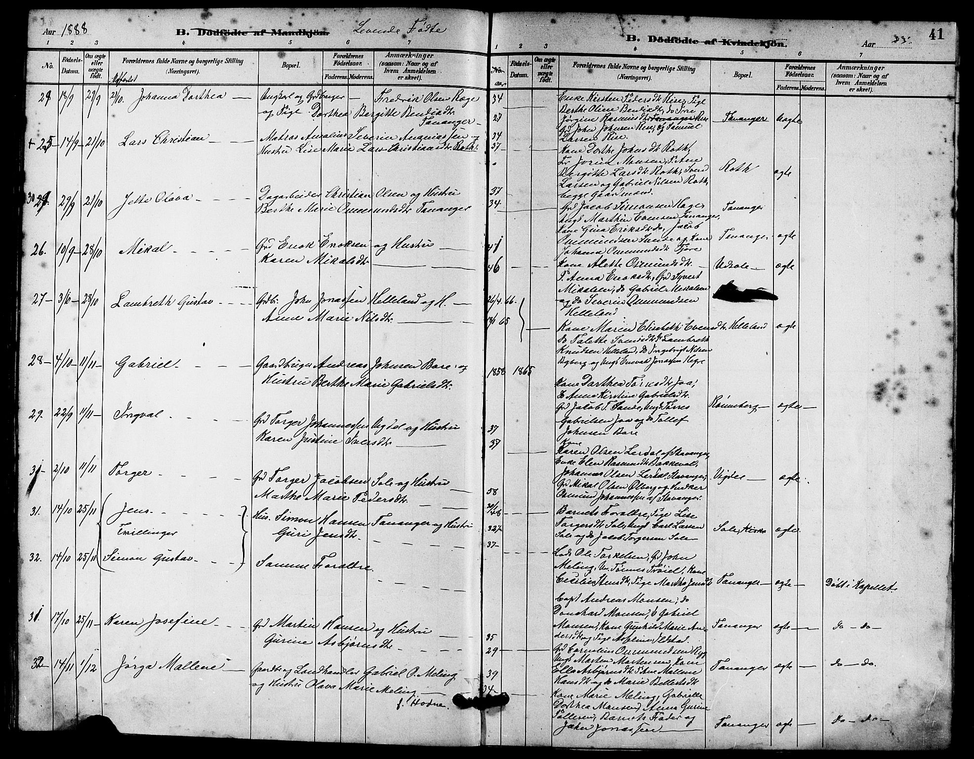 Håland sokneprestkontor, AV/SAST-A-101802/001/30BA/L0010: Parish register (official) no. A 9, 1883-1888, p. 41