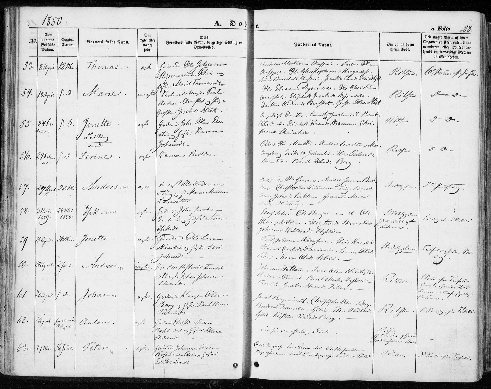 Ministerialprotokoller, klokkerbøker og fødselsregistre - Sør-Trøndelag, AV/SAT-A-1456/646/L0611: Parish register (official) no. 646A09, 1848-1857, p. 28