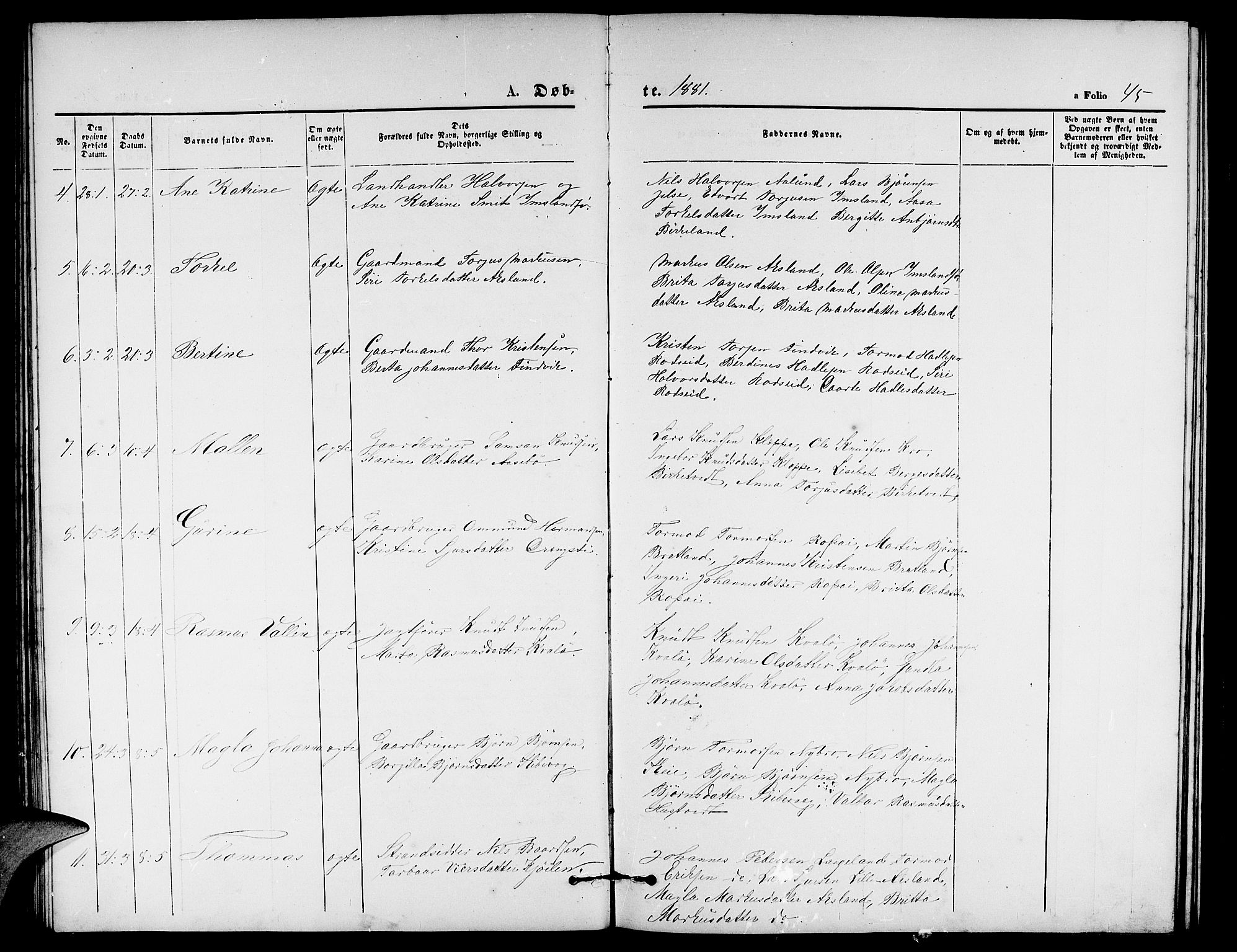 Vikedal sokneprestkontor, AV/SAST-A-101840/01/V: Parish register (copy) no. B 4, 1868-1890, p. 45