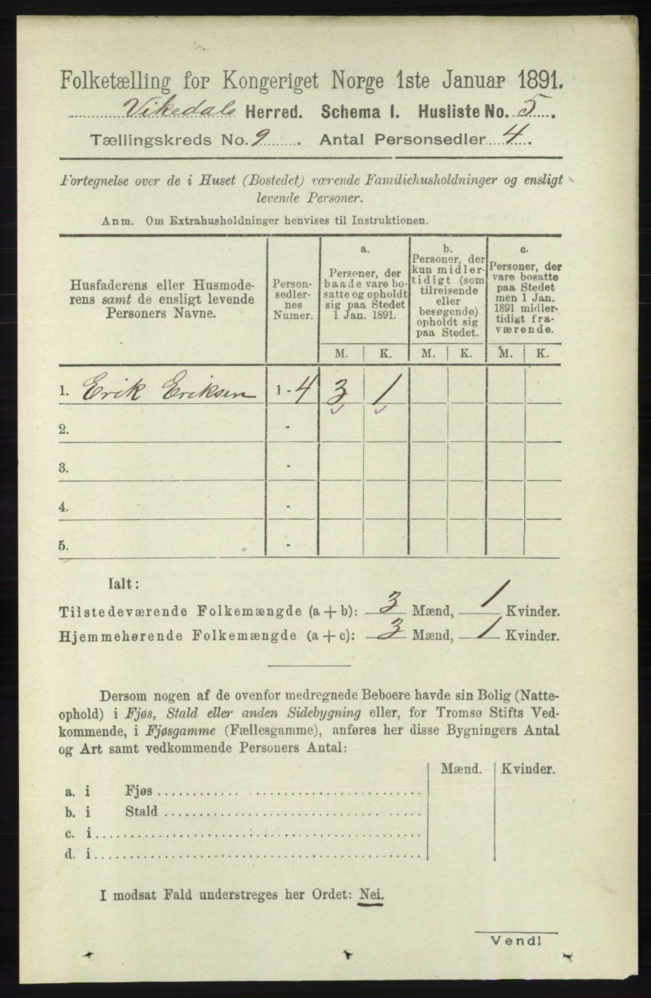 RA, 1891 census for 1157 Vikedal, 1891, p. 2348