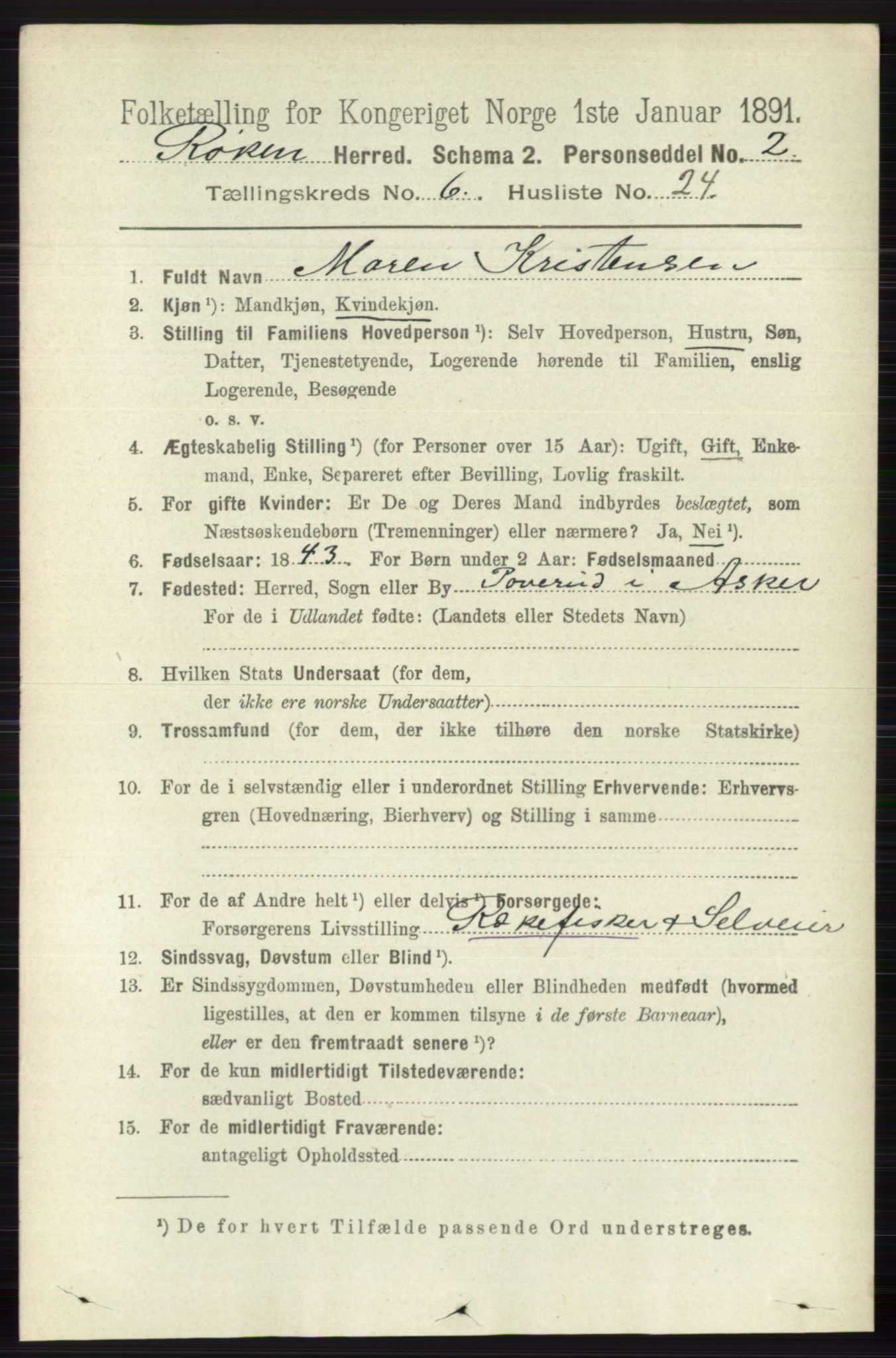 RA, 1891 census for 0627 Røyken, 1891, p. 3758