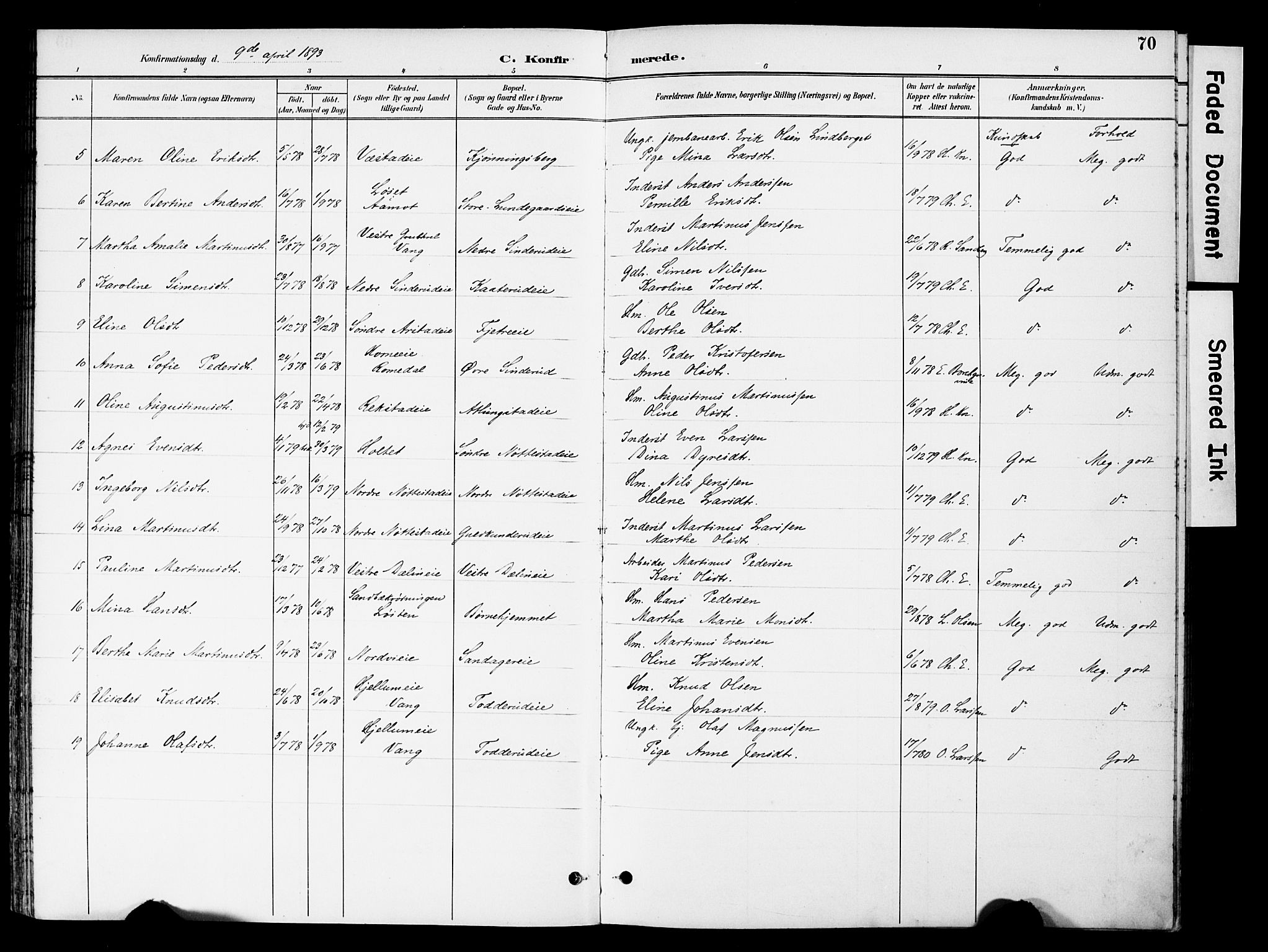 Stange prestekontor, AV/SAH-PREST-002/K/L0021: Parish register (official) no. 21, 1891-1902, p. 70