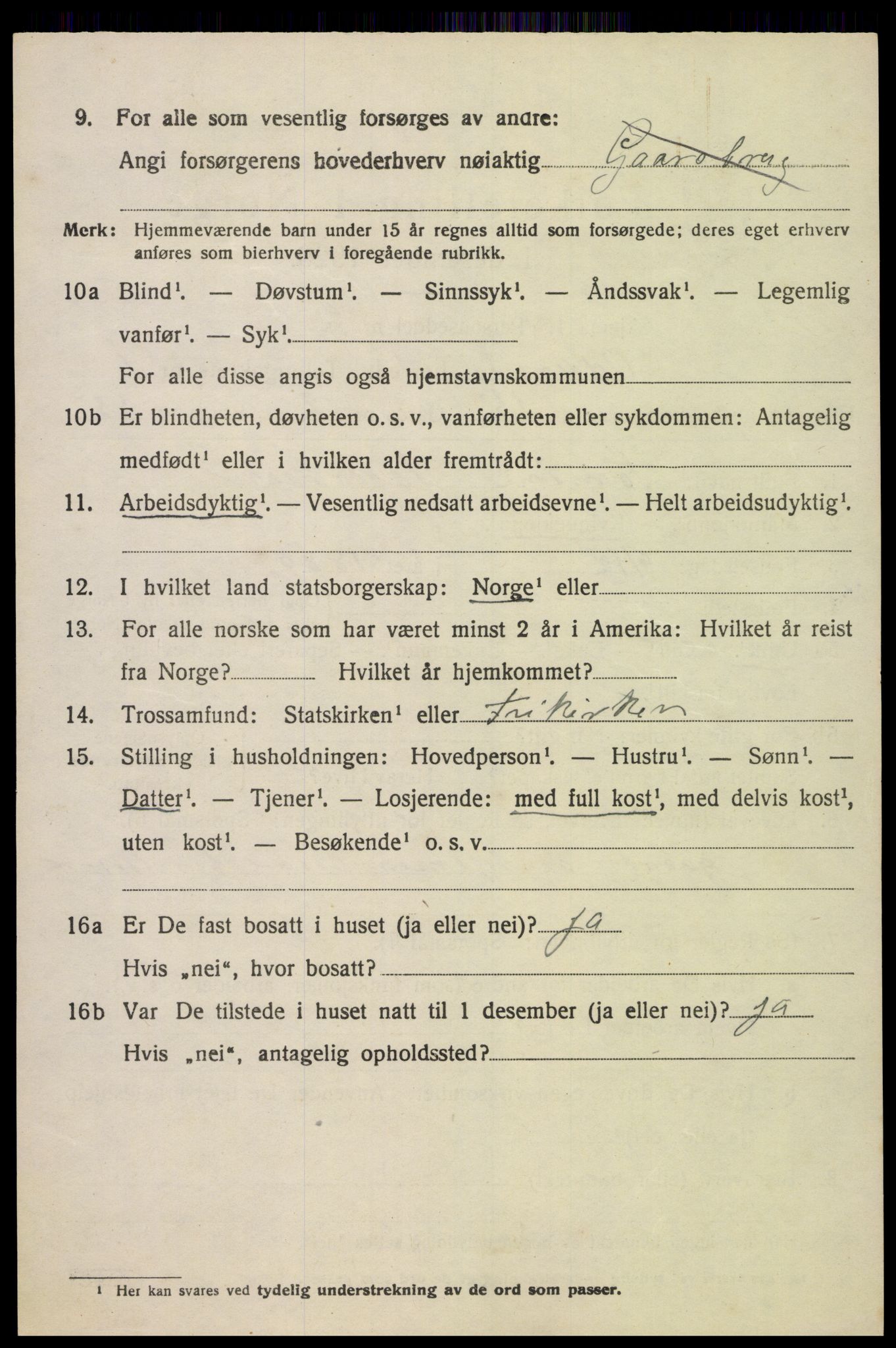 SAK, 1920 census for Oddernes, 1920, p. 2192