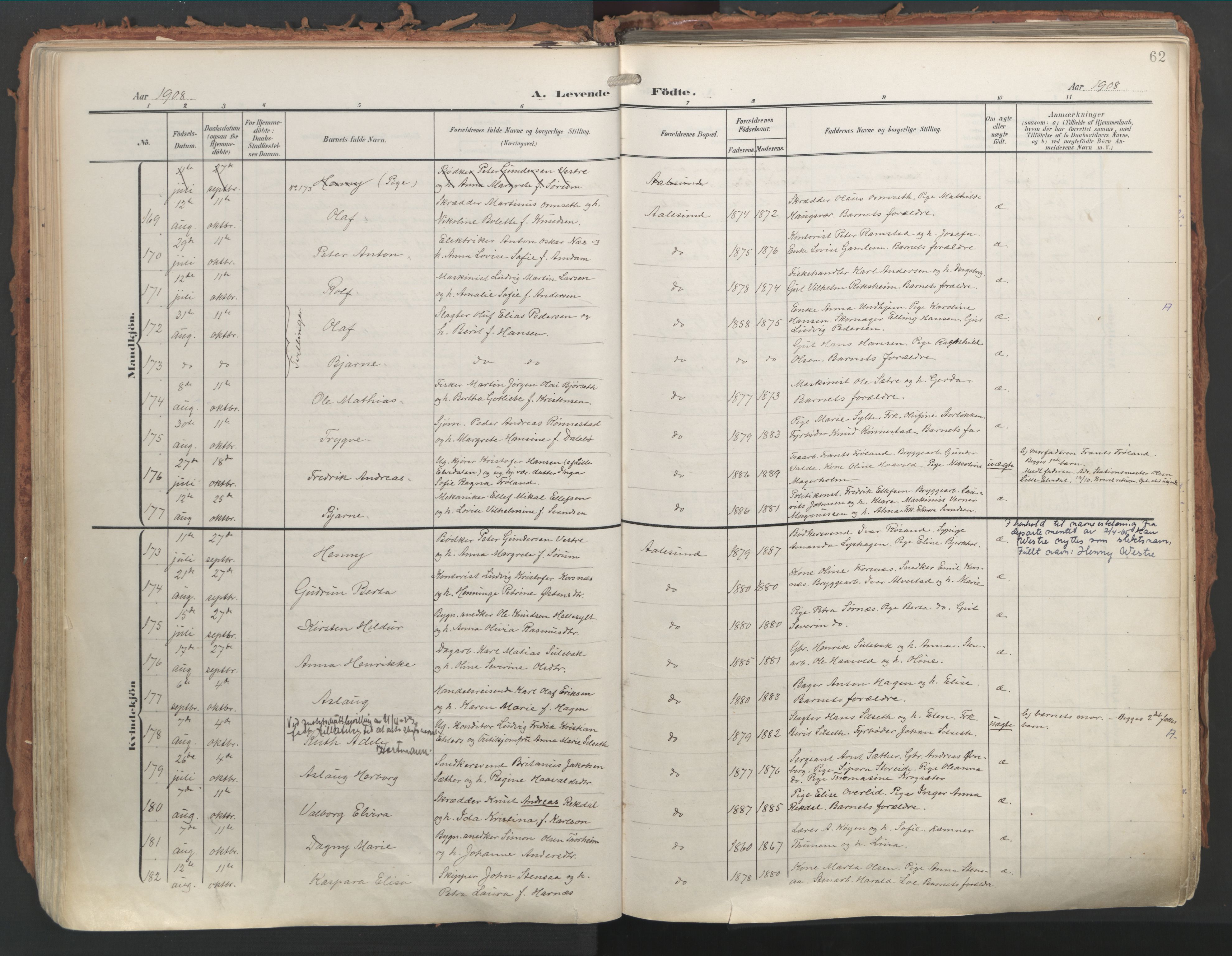 Ministerialprotokoller, klokkerbøker og fødselsregistre - Møre og Romsdal, SAT/A-1454/529/L0460: Parish register (official) no. 529A10, 1906-1917, p. 62