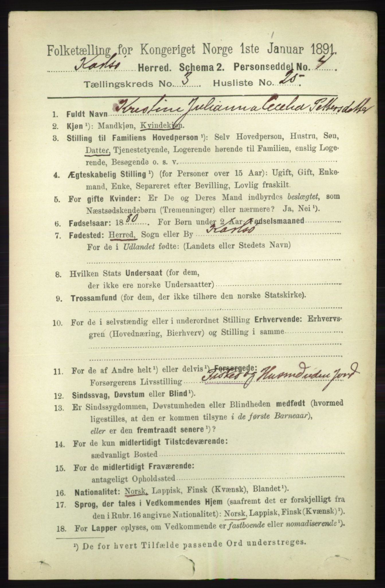 RA, 1891 census for 1936 Karlsøy, 1891, p. 762